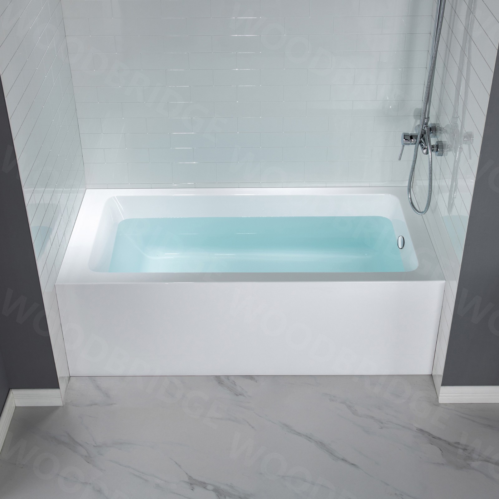  WOODBRIDGE 60-Inch Contemporary Alcove Acrylic Bathtub with Right Hand Drain and Overflow Holes, White_9582