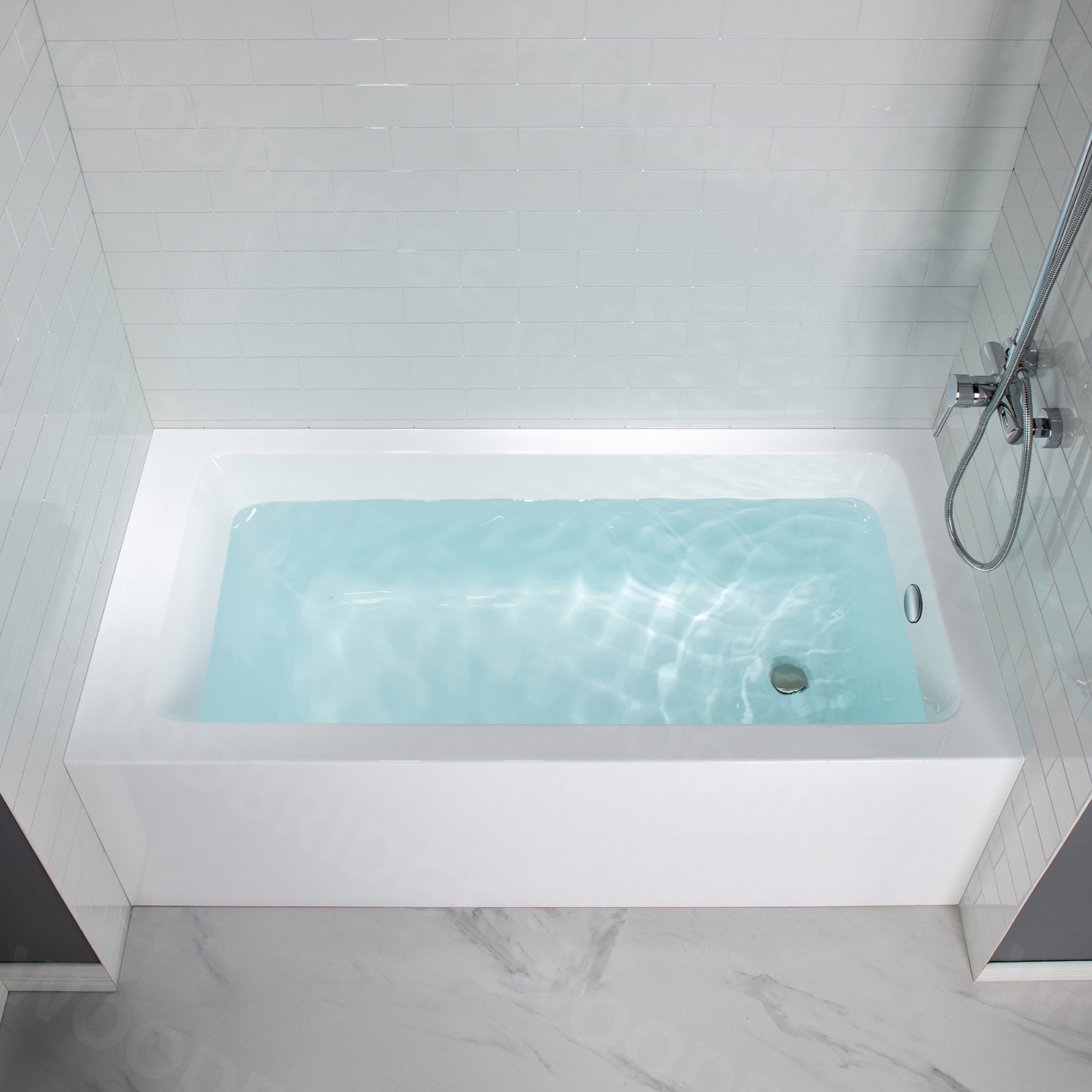  WOODBRIDGE 60-Inch Contemporary Alcove Acrylic Bathtub with Right Hand Drain and Overflow Holes, White_9583