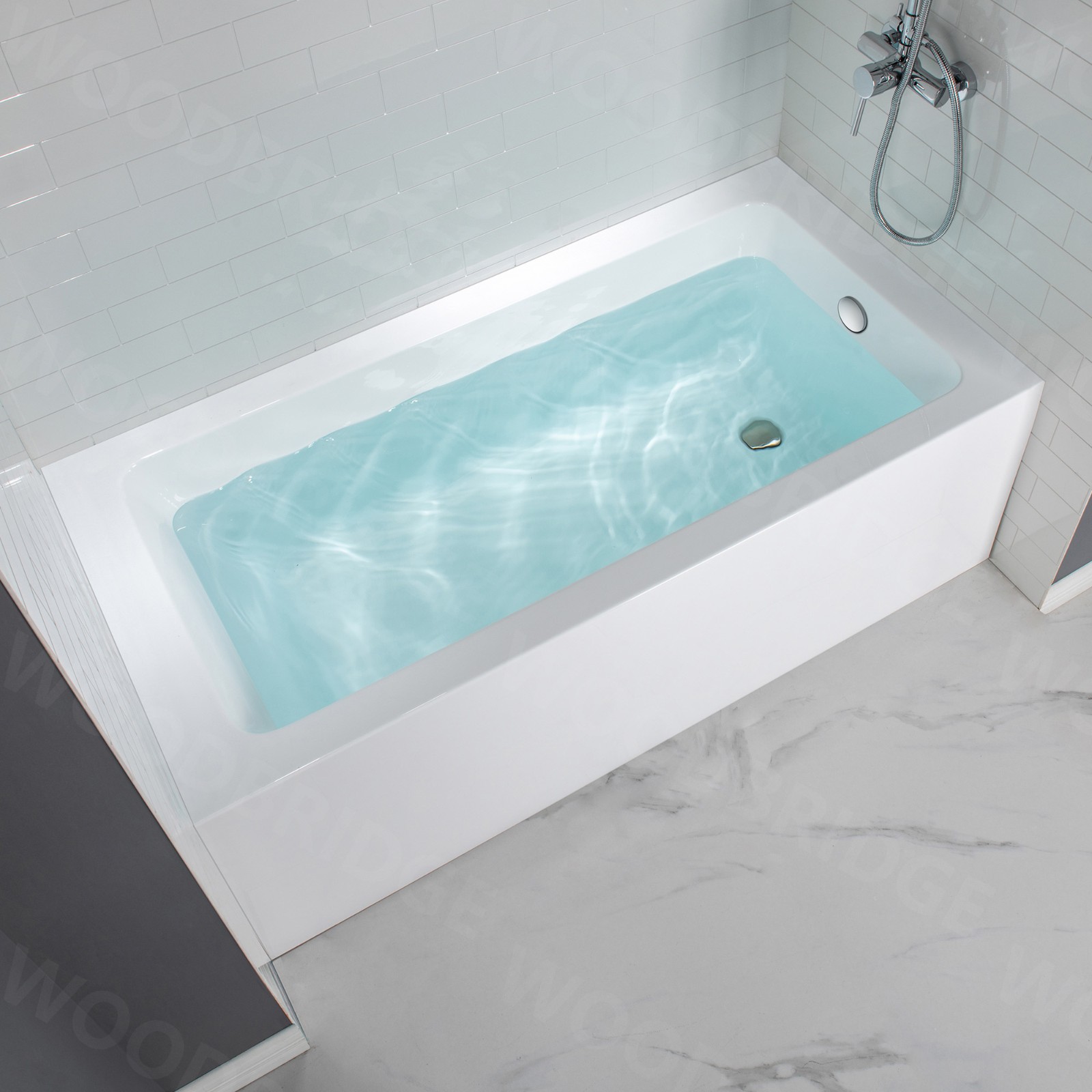  WOODBRIDGE 60-Inch Contemporary Alcove Acrylic Bathtub with Right Hand Drain and Overflow Holes, White_9584