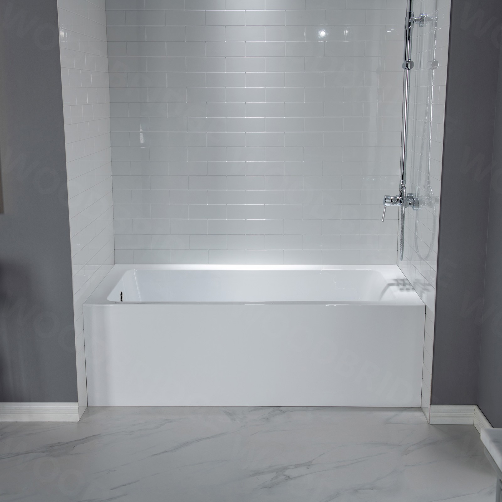  WOODBRIDGE 60-Inch Contemporary Alcove Acrylic Bathtub with Left Hand Drain and Overflow Holes, White_9209