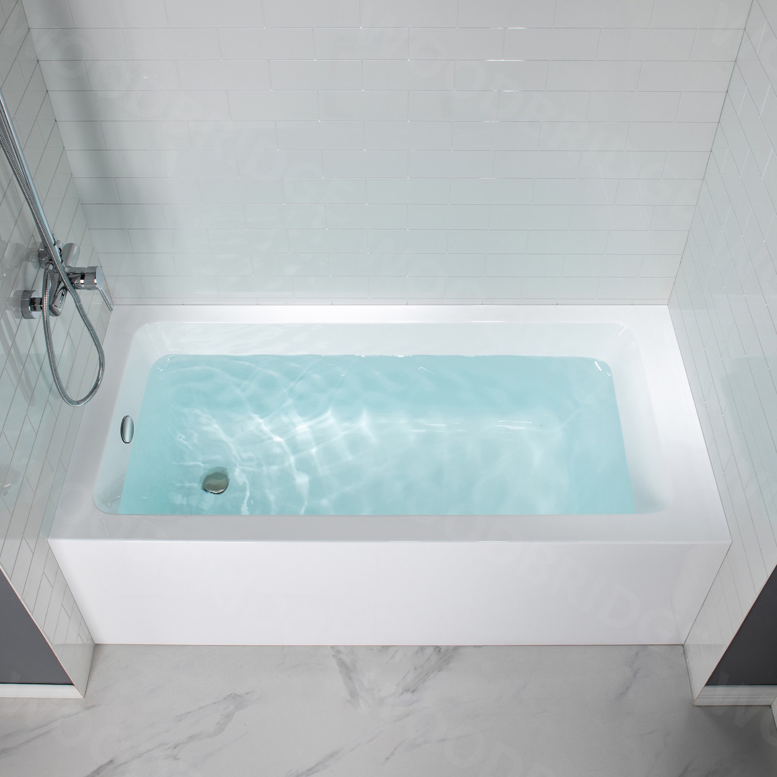  WOODBRIDGE 60-Inch Contemporary Alcove Acrylic Bathtub with Left Hand Drain and Overflow Holes, White_9218