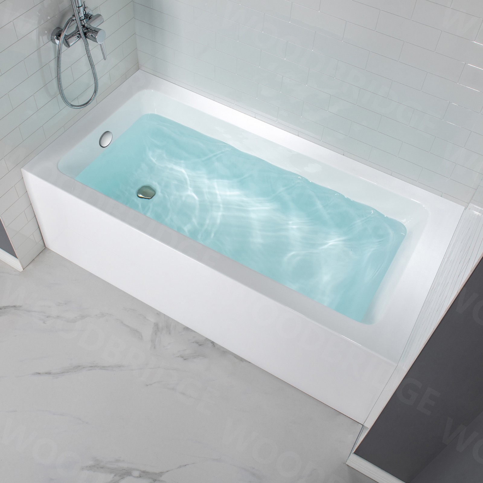  WOODBRIDGE 60-Inch Contemporary Alcove Acrylic Bathtub with Left Hand Drain and Overflow Holes, White_9219