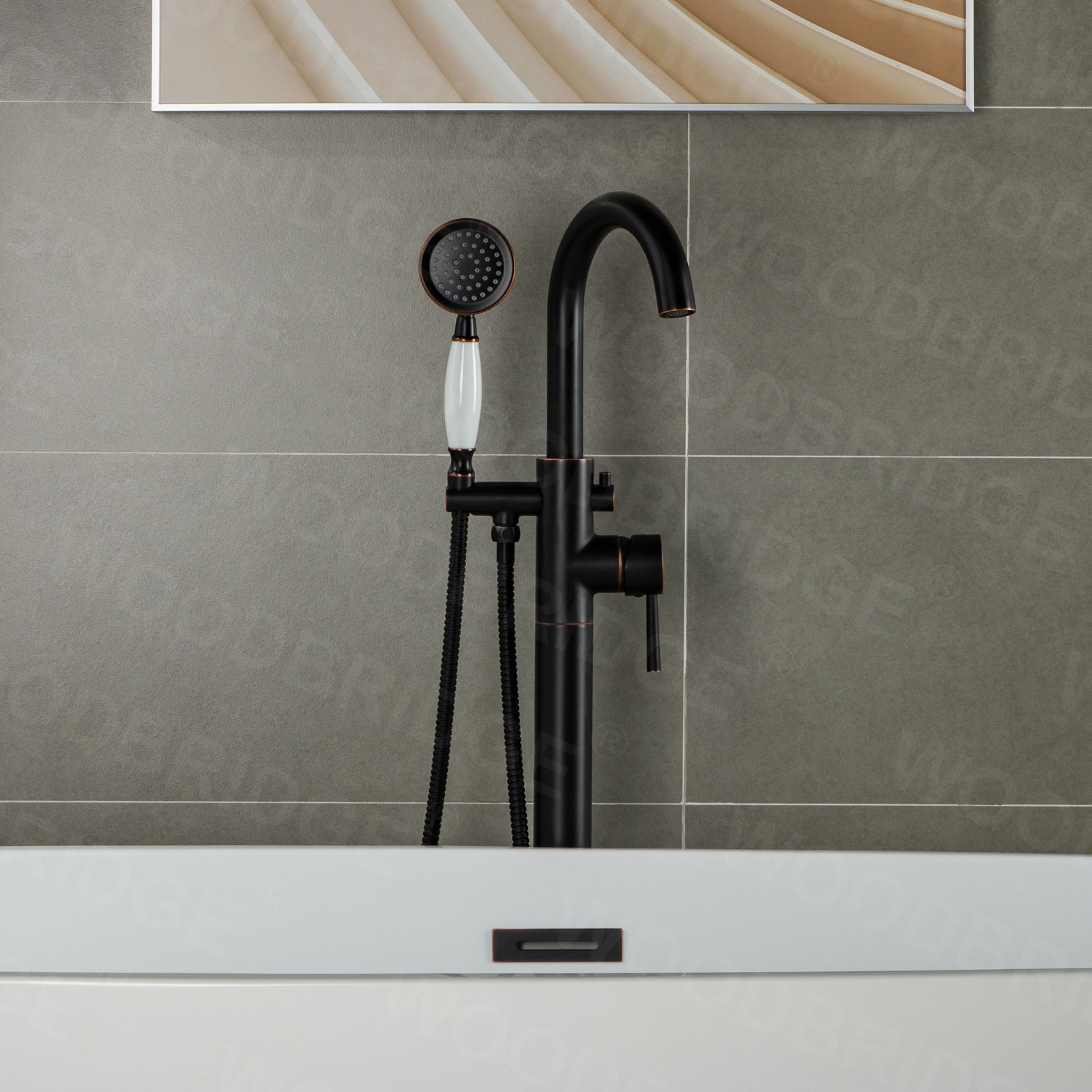  WOODBRIDGE Contemporary Single Handle Floor Mount Freestanding Tub Filler Faucet with Hand Shower in (Oil Rubbed Bronze) Finish,F0010ORBVT_6044