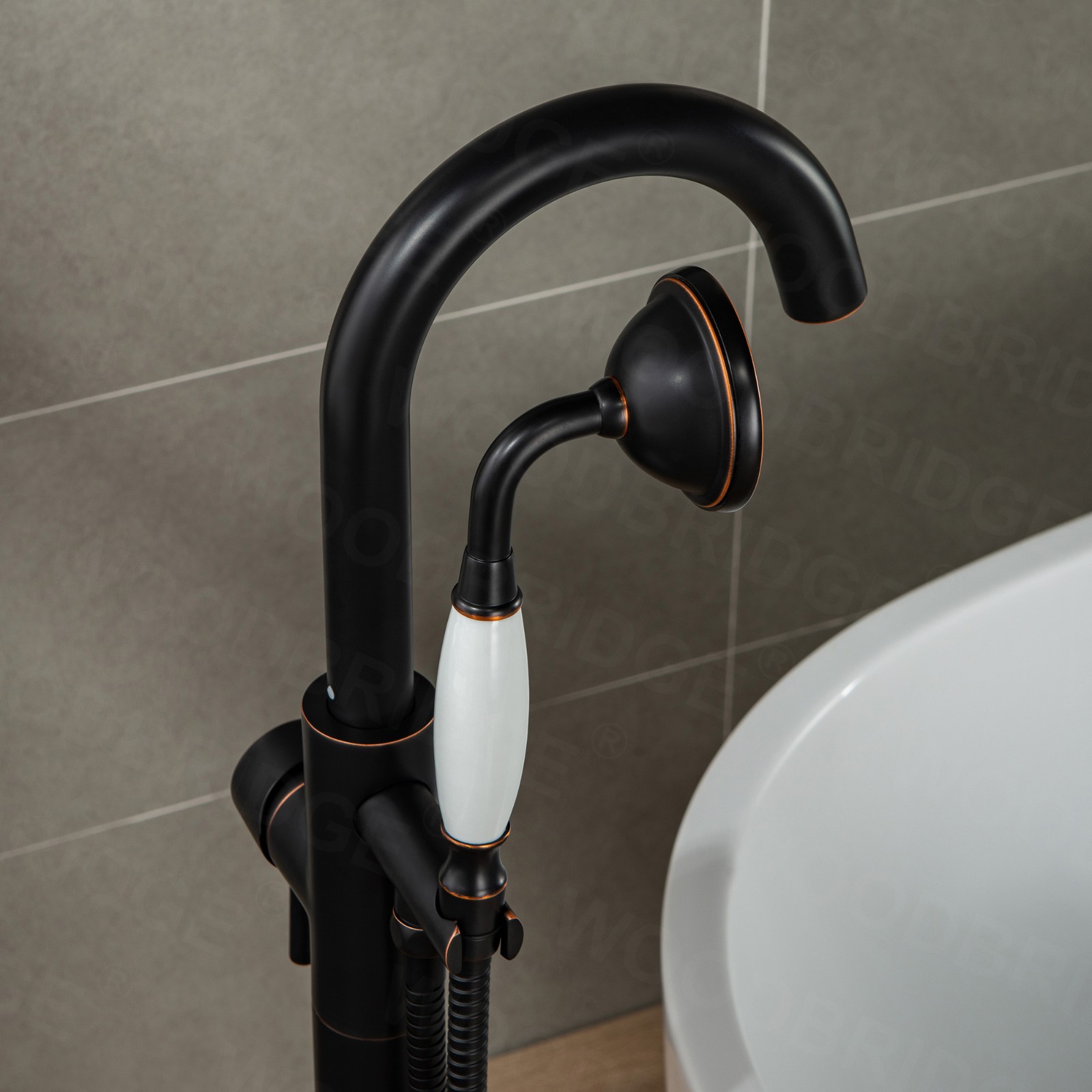  WOODBRIDGE Contemporary Single Handle Floor Mount Freestanding Tub Filler Faucet with Hand Shower in (Oil Rubbed Bronze) Finish,F0010ORBVT_6048