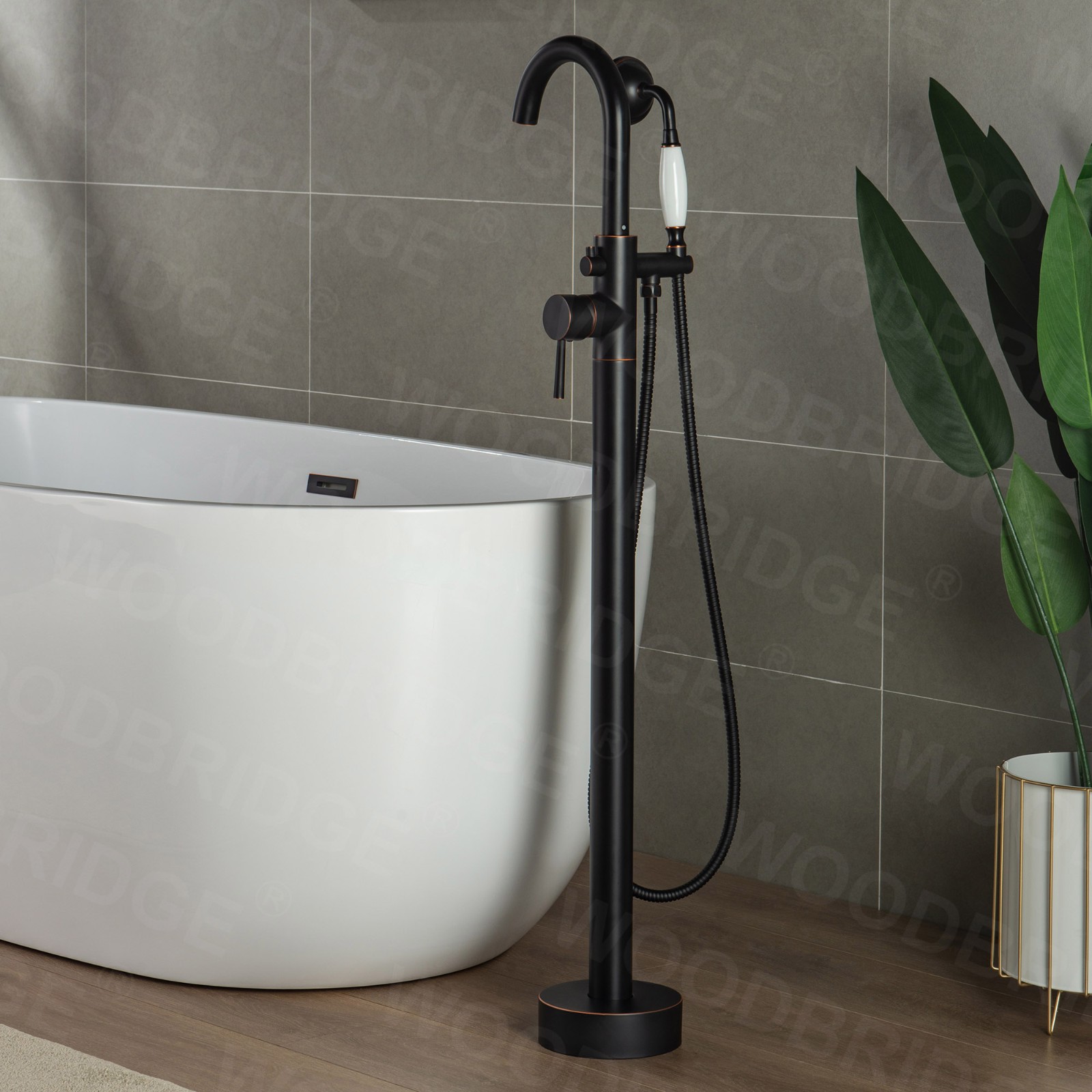  WOODBRIDGE Contemporary Single Handle Floor Mount Freestanding Tub Filler Faucet with Hand Shower in (Oil Rubbed Bronze) Finish,F0010ORBVT_6045