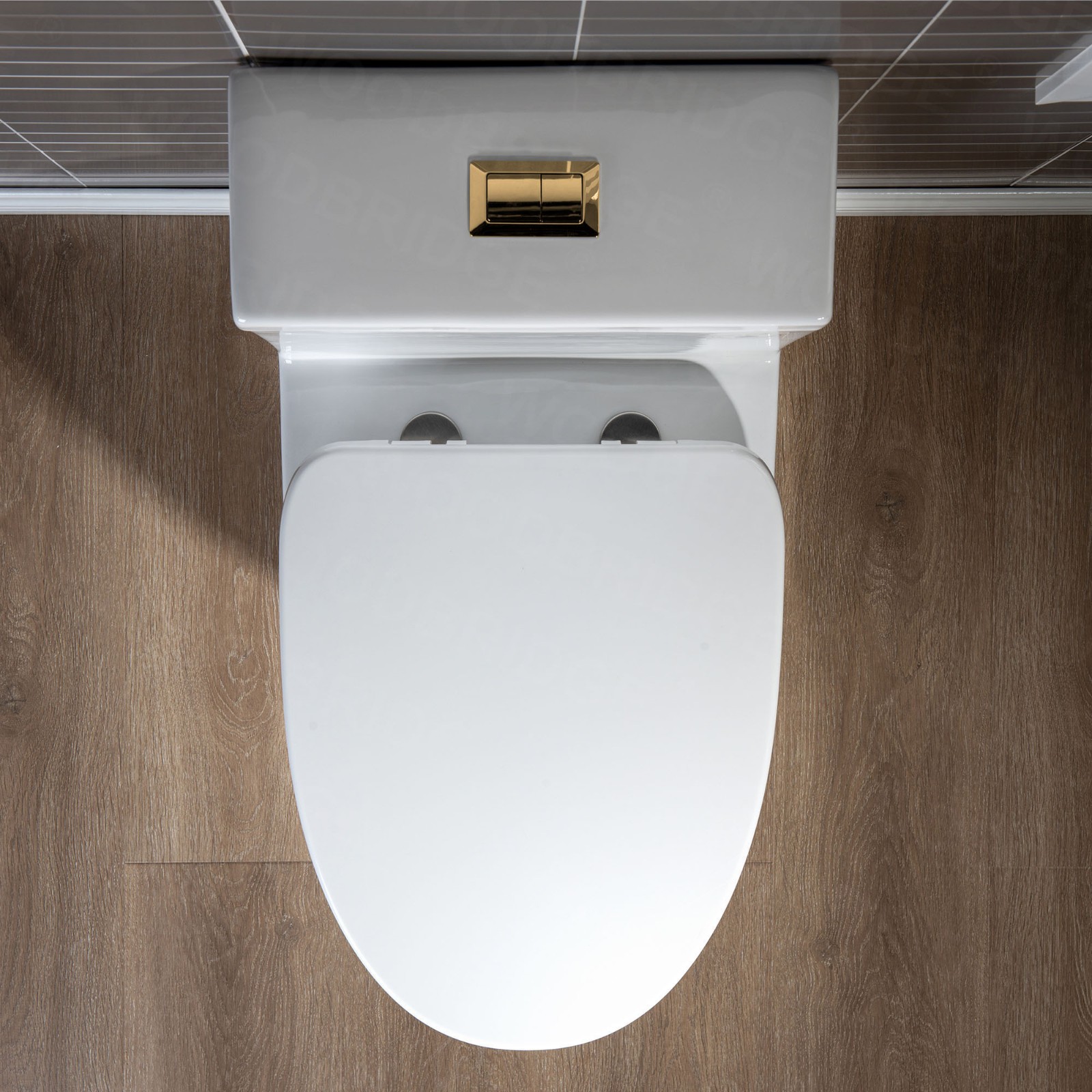  WOODBRIDGE Modern One Piece Dual Flush 1.28 GP Toilet,with Soft Closing Seat, Brushed Gold Button B0750-BG, White_5623