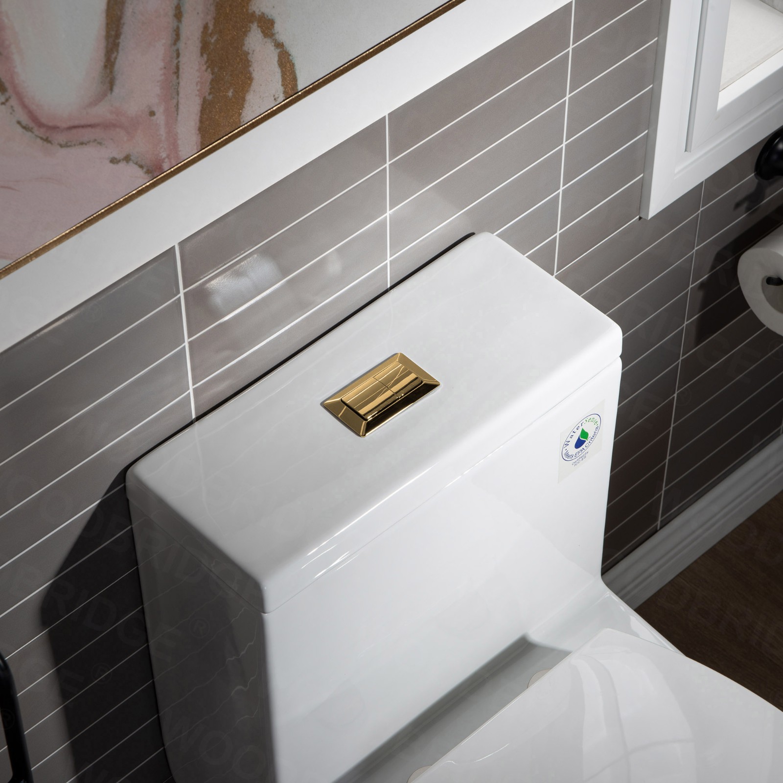  WOODBRIDGE Modern One Piece Dual Flush 1.28 GP Toilet,with Soft Closing Seat, Brushed Gold Button B0750-BG, White_5625