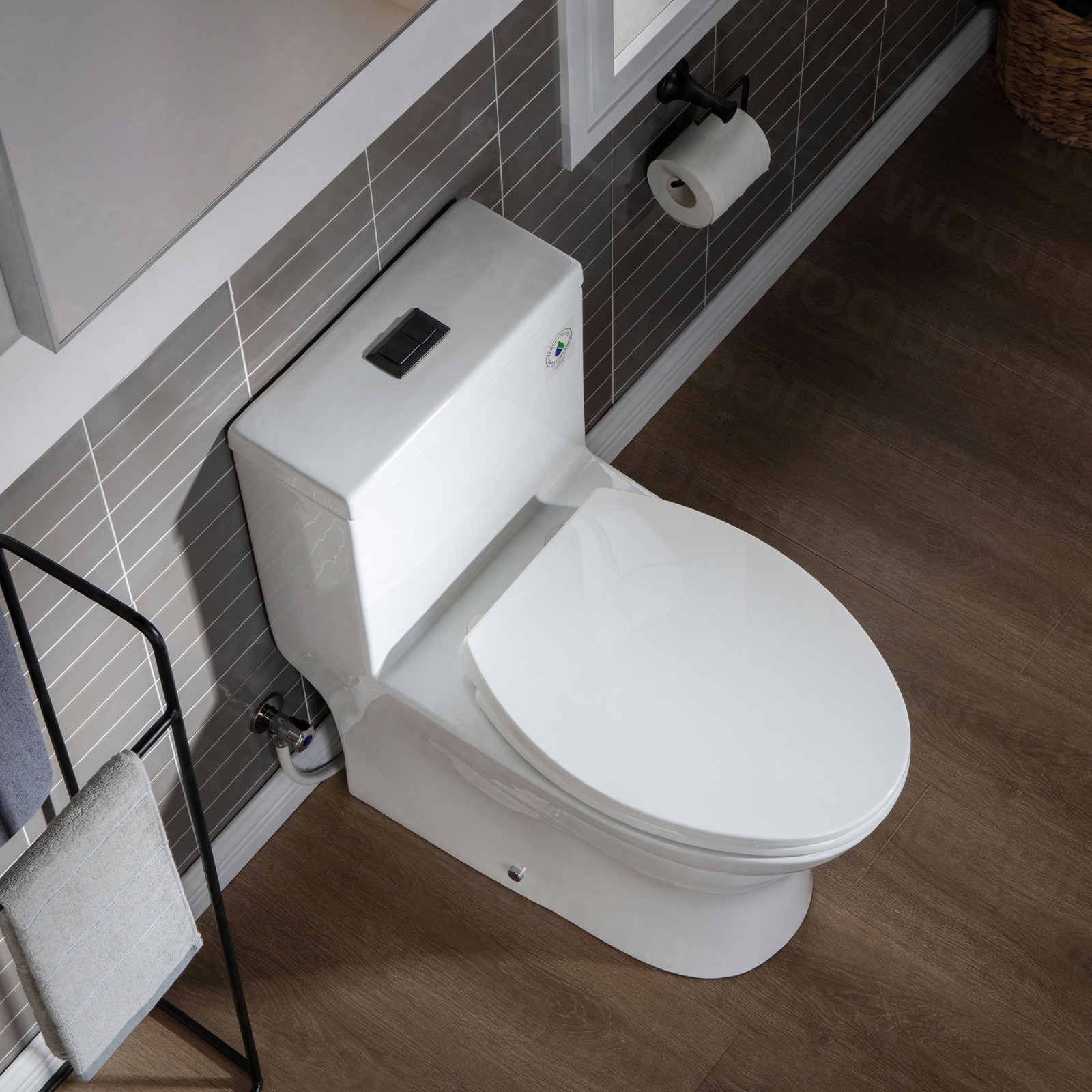  WOODBRIDGE Modern One Piece Dual Flush 1.28 GP Toilet,with Soft Closing Seat, Oil Rubbed Bronze Button B0750-ORB, White_5606
