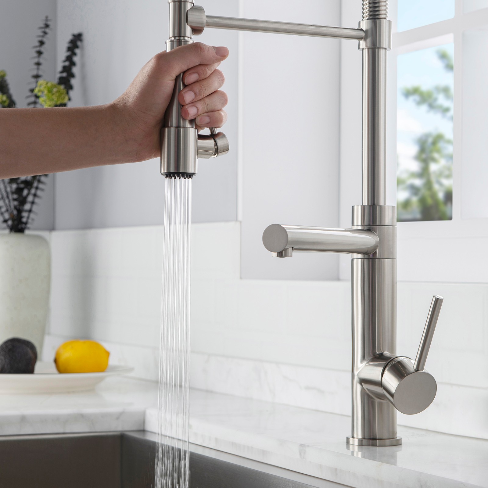  WOODBRIDGE WK060501BN Stainless Steel Single Handle Pre-Rinse Pull Down Kitchen Faucet and Pot Filler in Brushed Nickel Finish._5243
