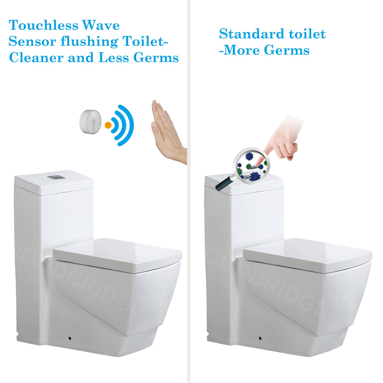  WOODBRIDGE B-0920-A Modern One-Piece Elongated Square toilet with Solf Closed Seat and Hand Free Touchless Sensor Flush Kit, White_5450