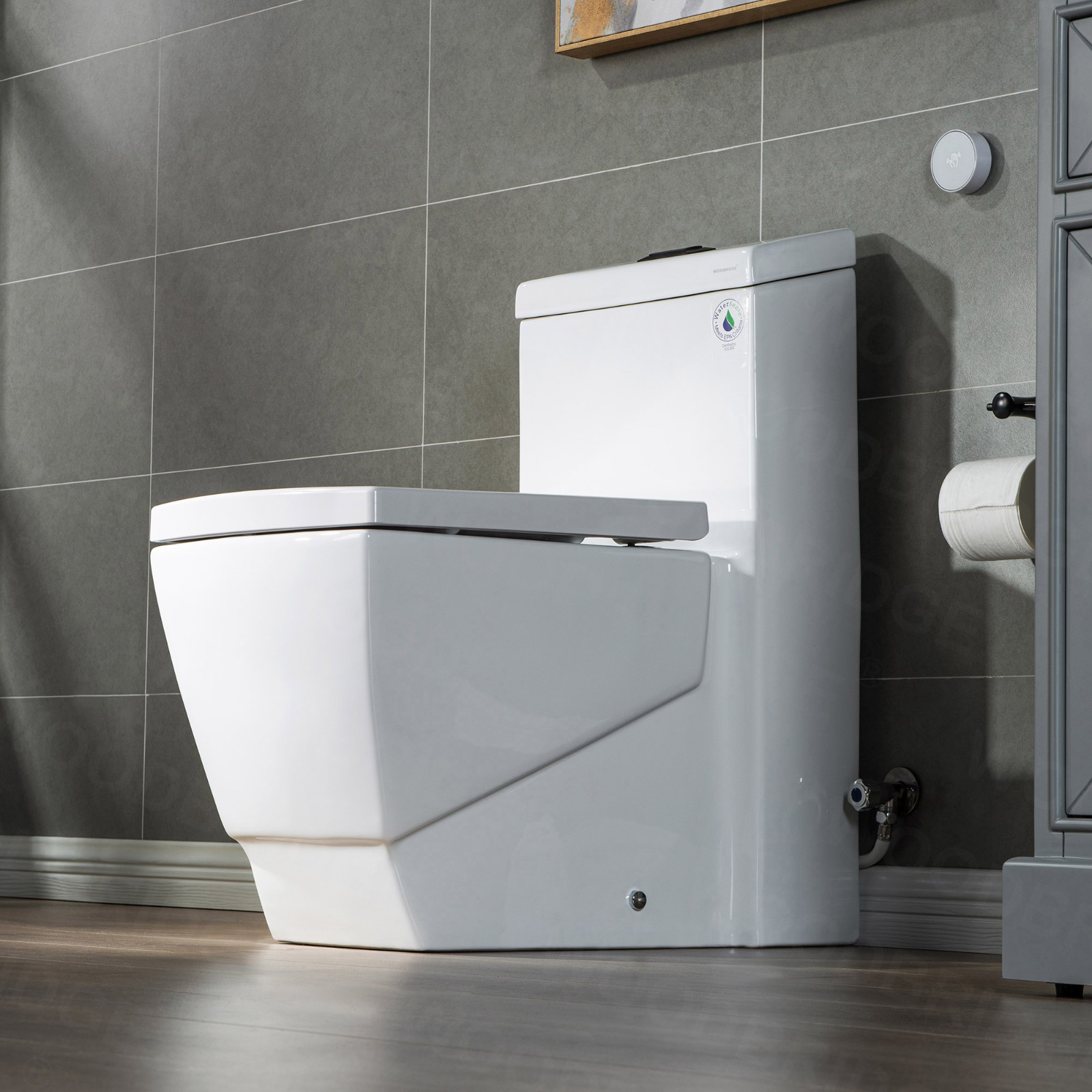  WOODBRIDGE B-0920-A Modern One-Piece Elongated Square toilet with Solf Closed Seat and Hand Free Touchless Sensor Flush Kit, White_5452