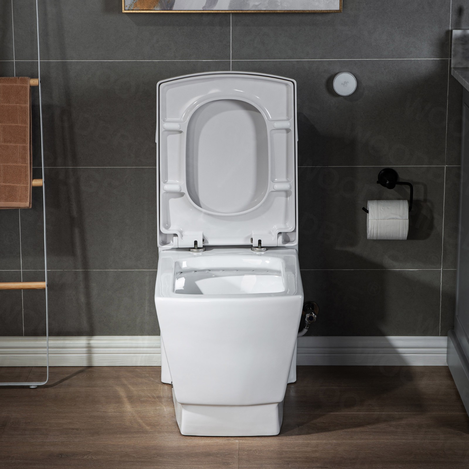  WOODBRIDGE B-0920-A Modern One-Piece Elongated Square toilet with Solf Closed Seat and Hand Free Touchless Sensor Flush Kit, White_5459