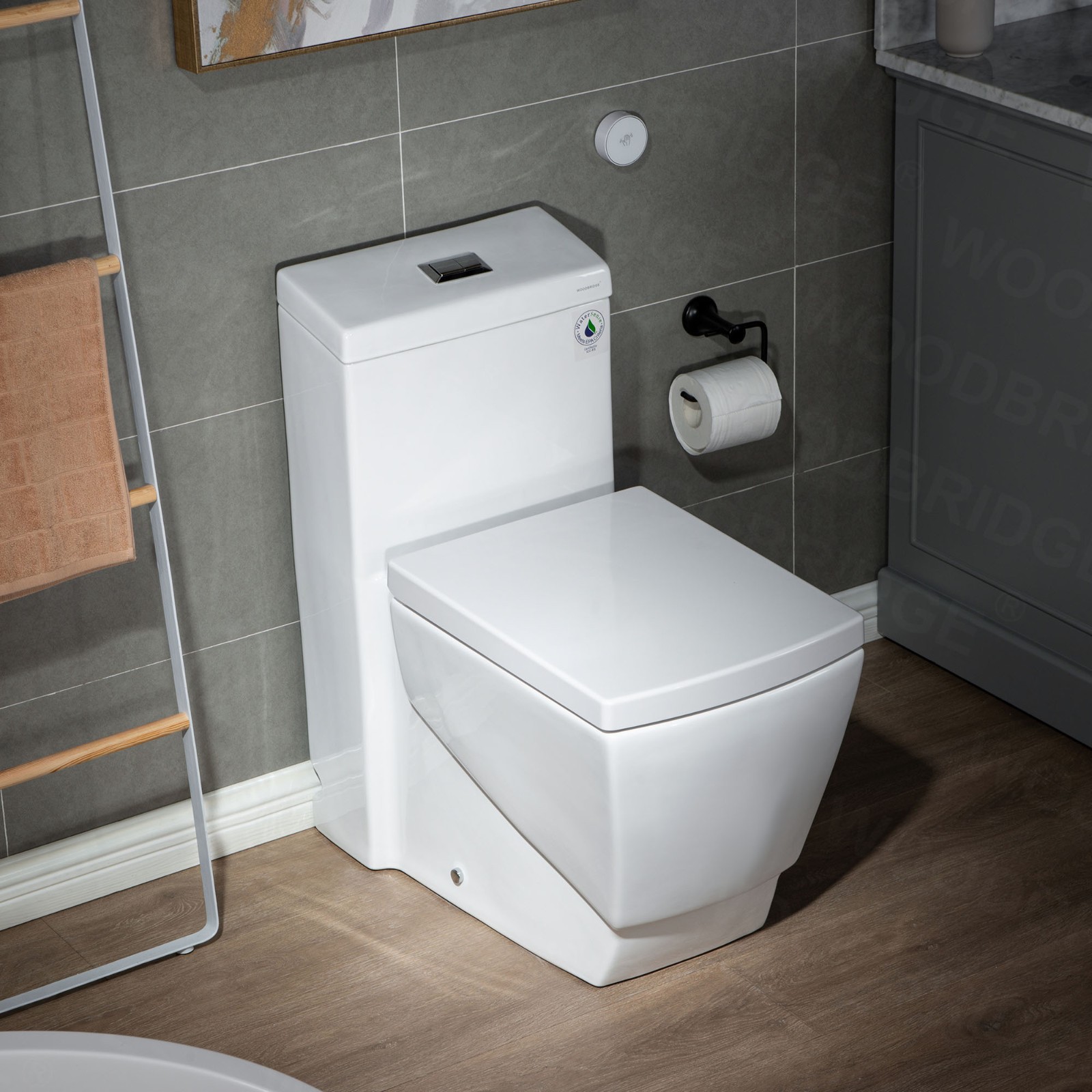  WOODBRIDGE B-0920-A Modern One-Piece Elongated Square toilet with Solf Closed Seat and Hand Free Touchless Sensor Flush Kit, White_5463