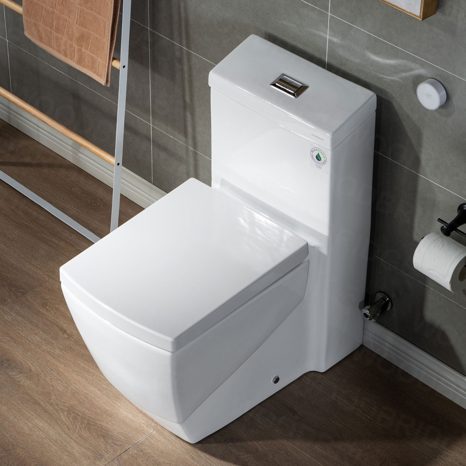  WOODBRIDGE B-0920-A Modern One-Piece Elongated Square toilet with Solf Closed Seat and Hand Free Touchless Sensor Flush Kit, White_5461