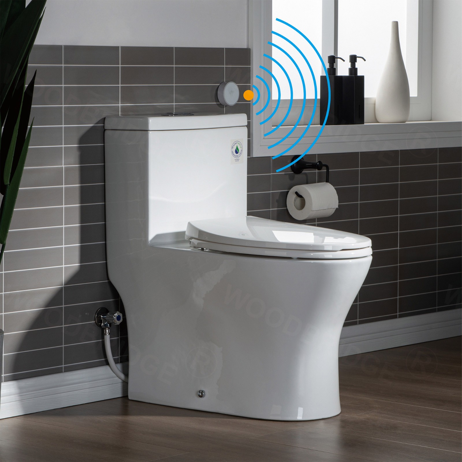  WOODBRIDGE B-0750-A Modern One-Piece Elongated toilet with Solf Closed Seat and Hand Free Touchless Sensor Flush Kit, White_5465