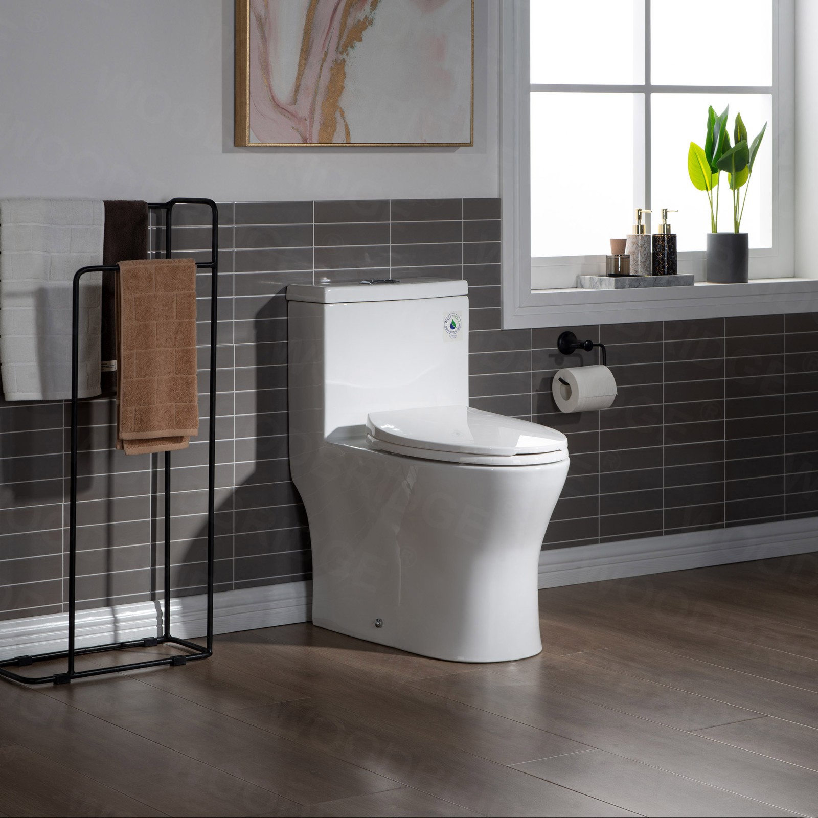  WOODBRIDGE B-0750-A Modern One-Piece Elongated toilet with Solf Closed Seat and Hand Free Touchless Sensor Flush Kit, White_5471