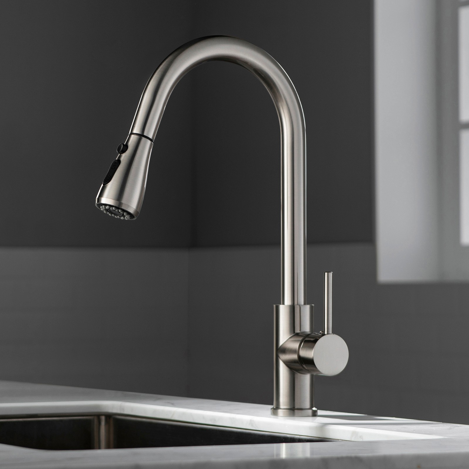  WOODBRIDGE WK090802BN Single Handle Pull Down Kitchen Faucet in Brushed Nickel Finish_5014