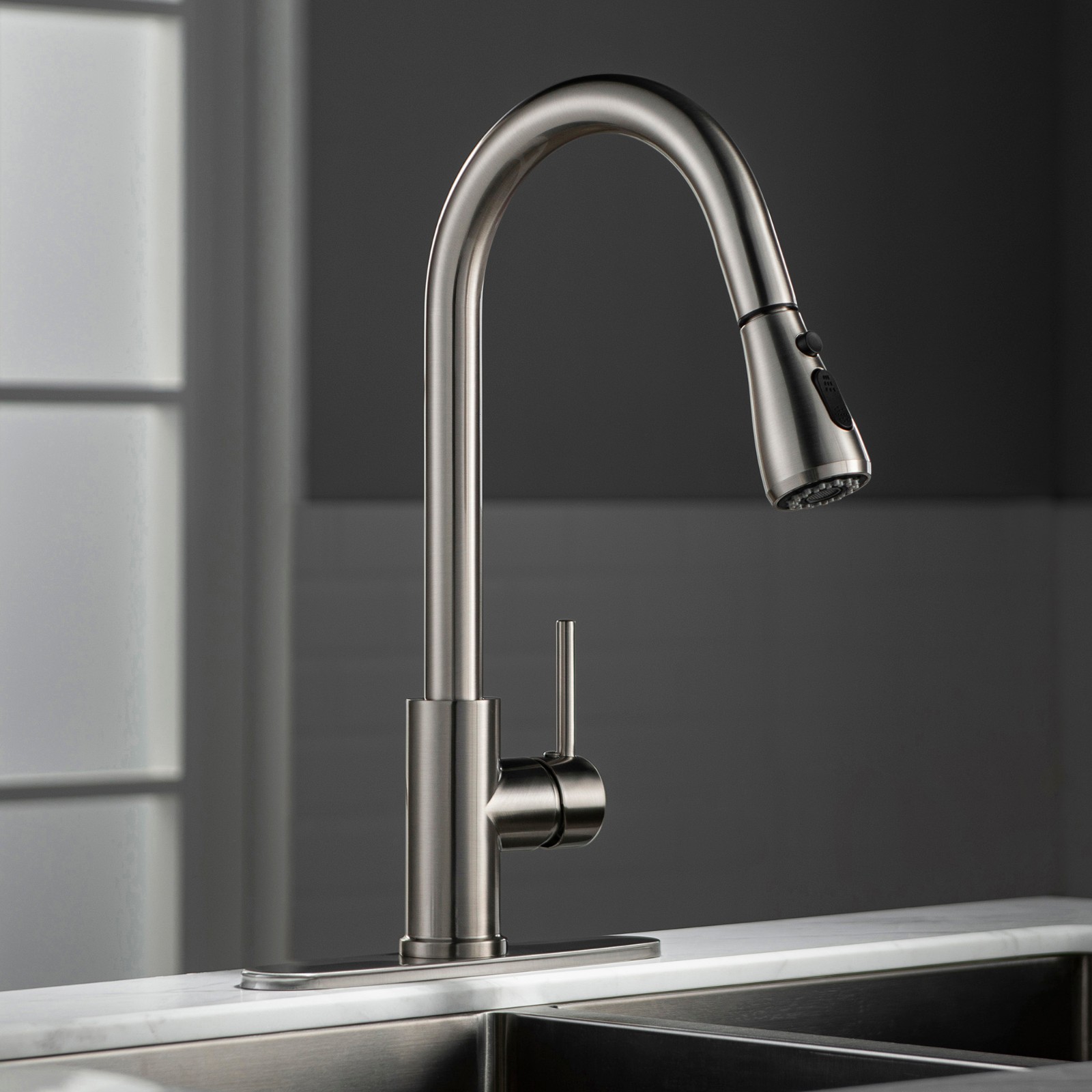 WOODBRIDGE WK090802BN Single Handle Pull Down Kitchen Faucet in Brushed Nickel Finish_5013