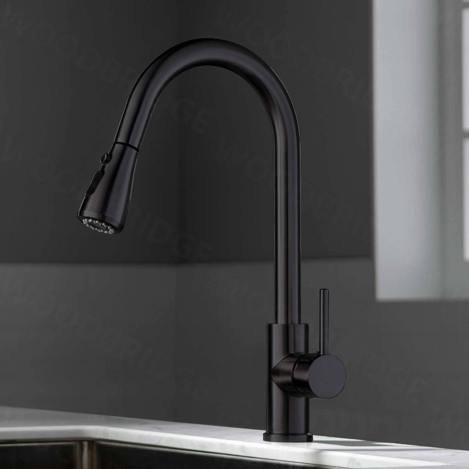  WOODBRIDGE WK090802BL Single Handle Pull Down Kitchen Faucet in Matte Black Finish._5004