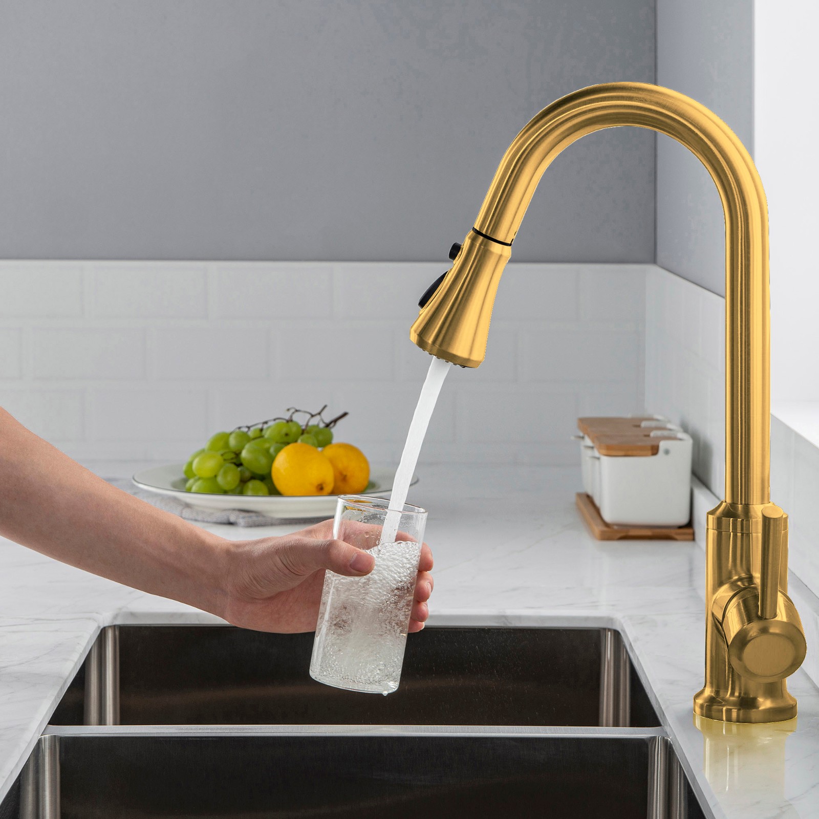  WOODBRIDGE WK101201BG Stainless Steel Single Handle Pull Down Kitchen Faucet in Brushed Gold Finish._4983