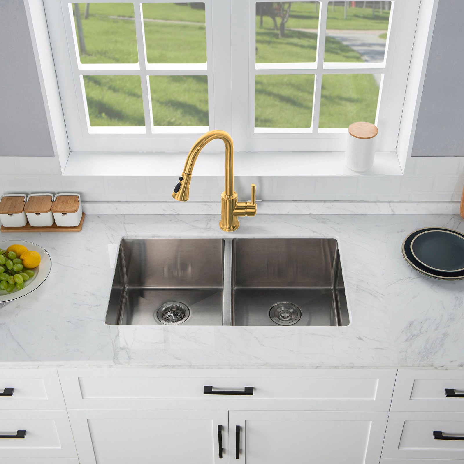  WOODBRIDGE WK101201BG Stainless Steel Single Handle Pull Down Kitchen Faucet in Brushed Gold Finish._5001