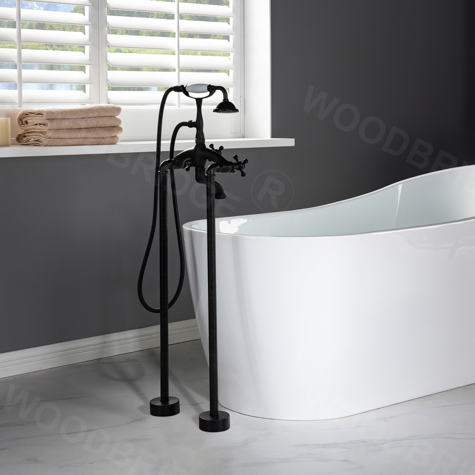  WOODBRIDGE F0029ORB Freestanding Clawfoot Tub Filler Faucet with Hand Shower and Hose in Oil Rubbed Bronze_4558
