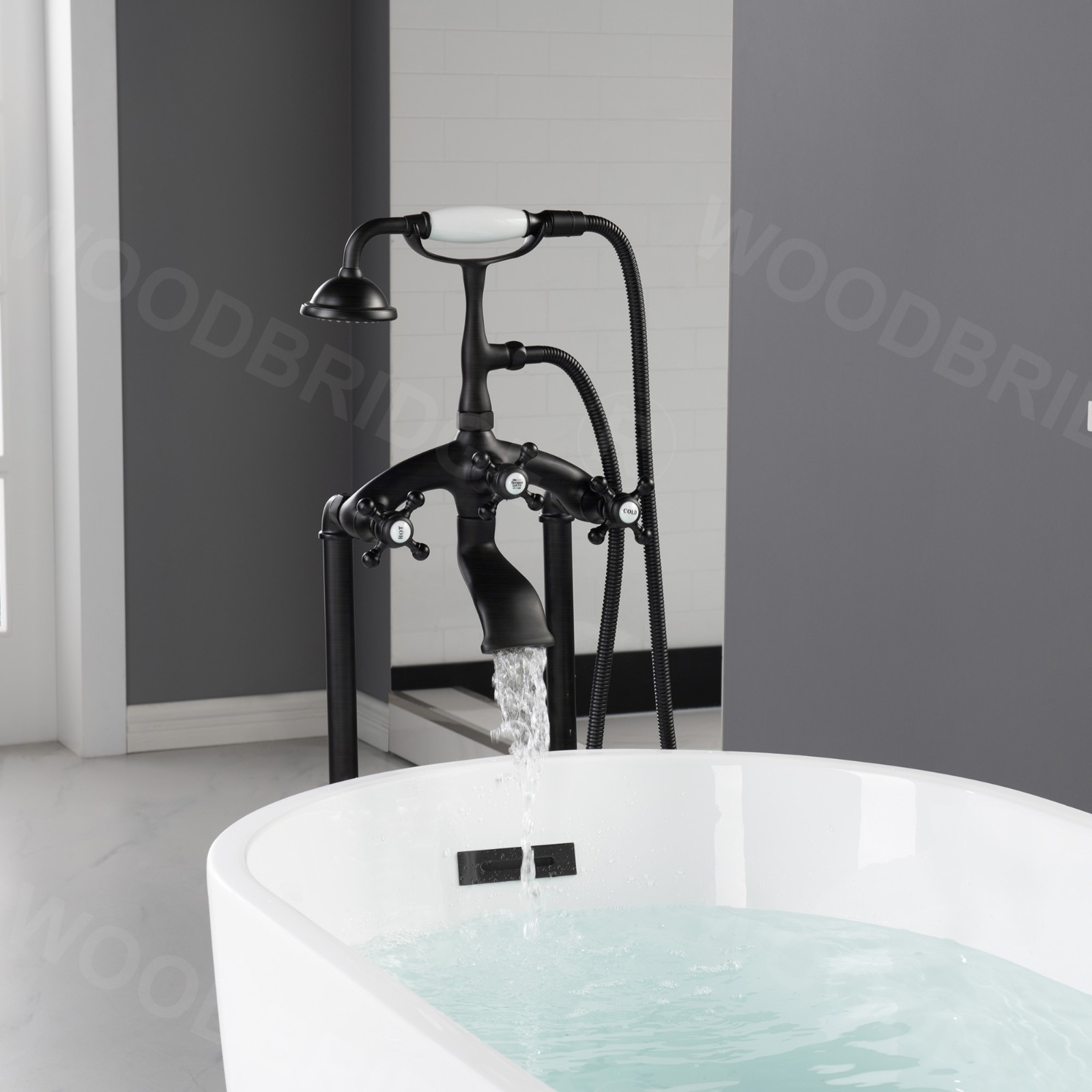  WOODBRIDGE F0029ORB Freestanding Clawfoot Tub Filler Faucet with Hand Shower and Hose in Oil Rubbed Bronze_4560
