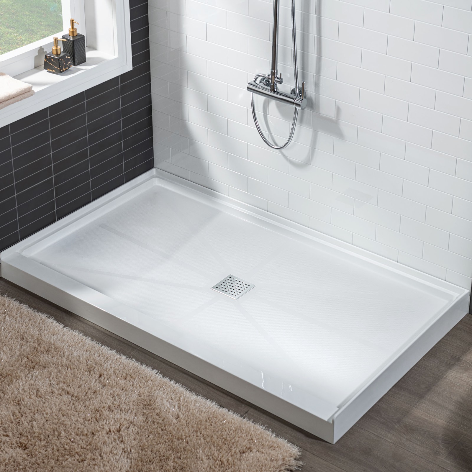  WOODBRIDGE SBR4832-1000C-CH SolidSurface Shower Base with Recessed Trench Side Including  Chrome Linear Cover, 48