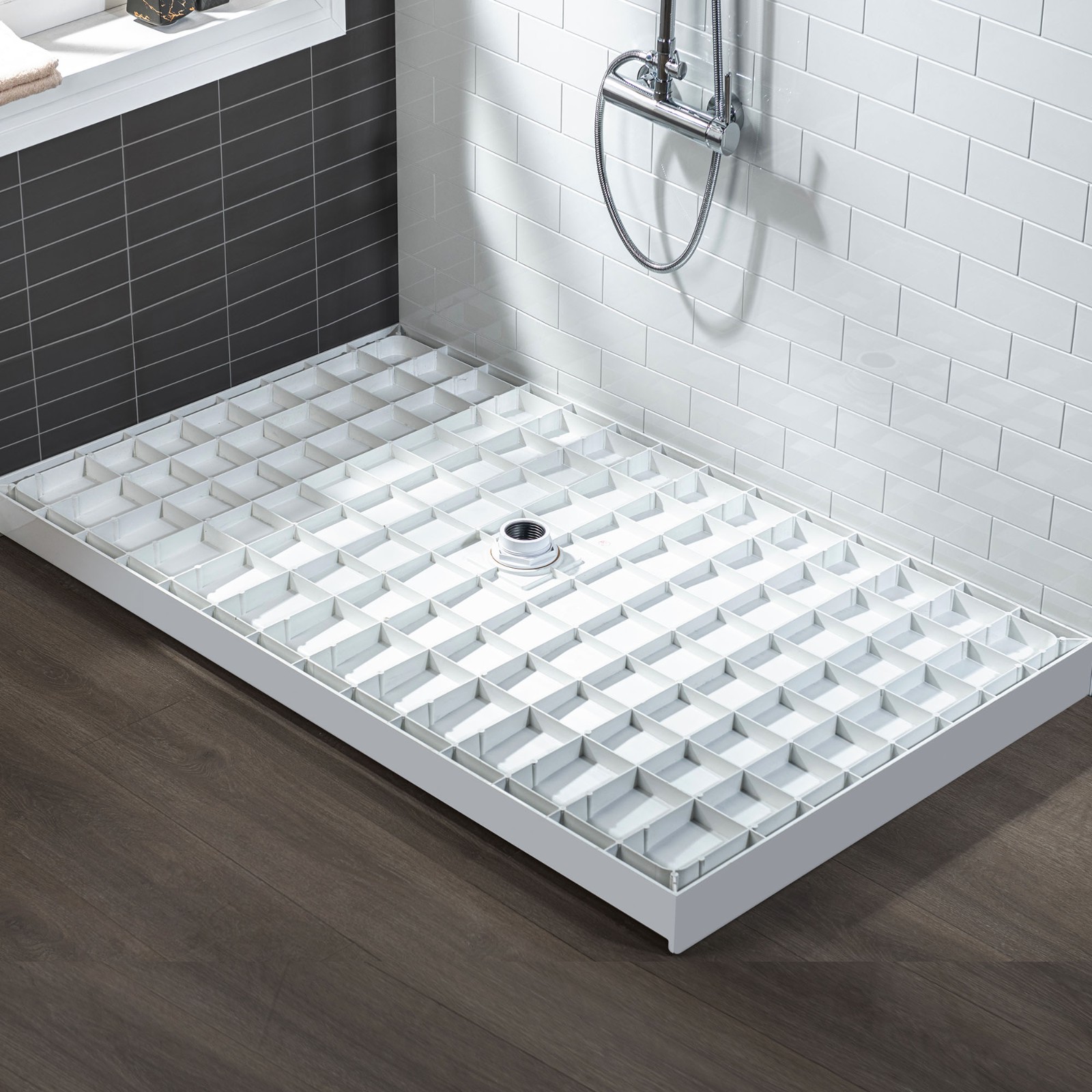  WOODBRIDGE SBR4832-1000C-CH SolidSurface Shower Base with Recessed Trench Side Including  Chrome Linear Cover, 48