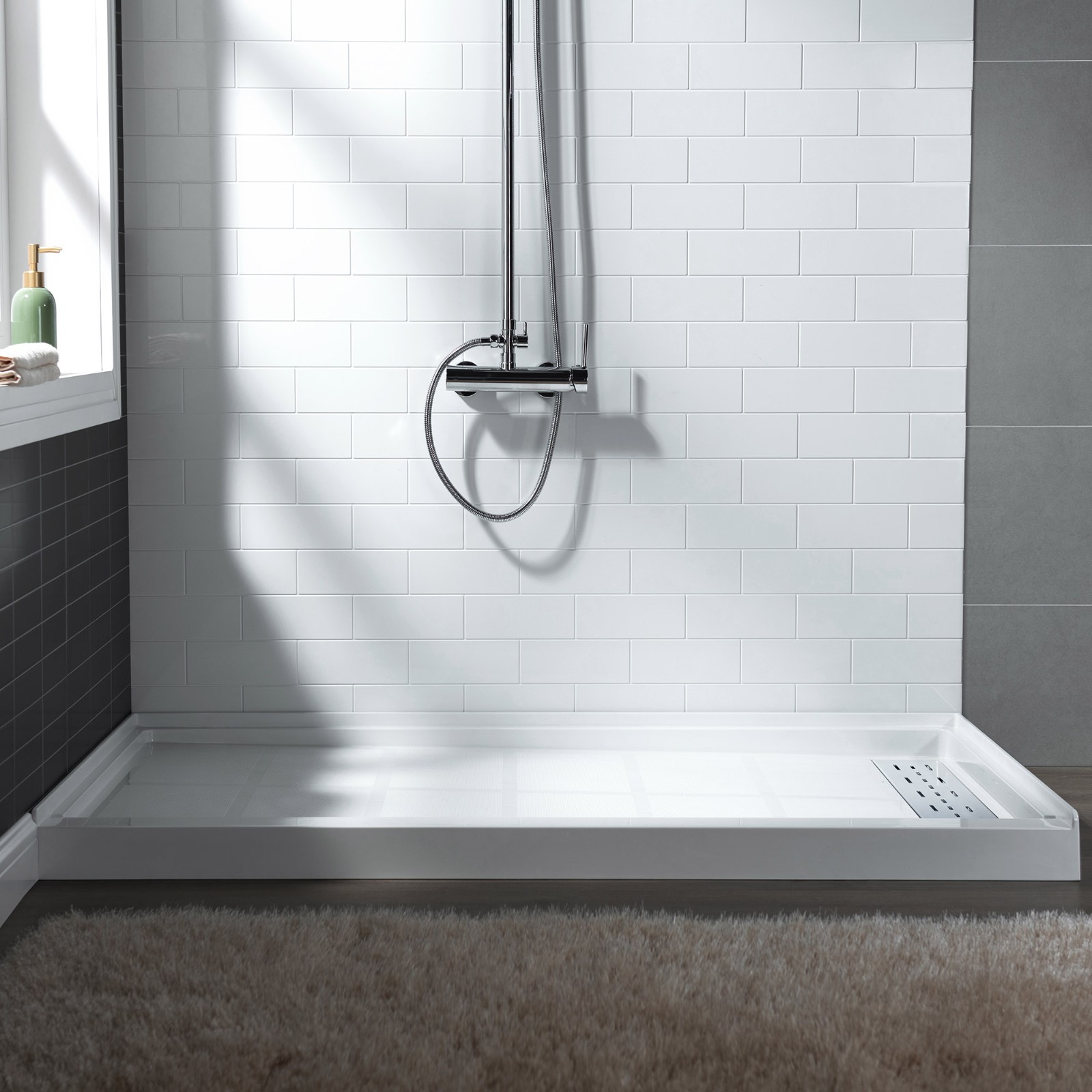  WOODBRIDGE SBR4832-1000R-CH SolidSurface Shower Base with Recessed Trench Side Including  Chrome Linear Cover, 48