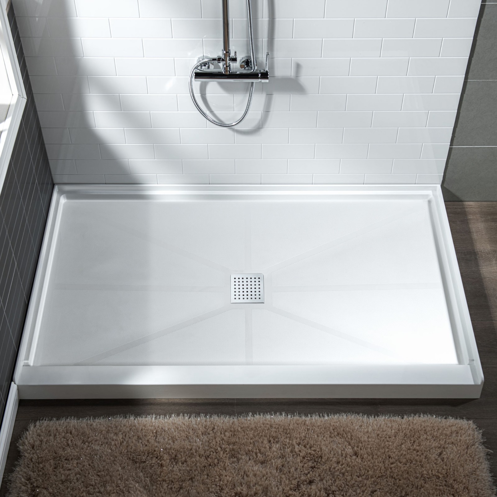  WOODBRIDGE SBR4836-1000C-CH SolidSurface Shower Base with Recessed Trench Side Including  Chrome Linear Cover, 48