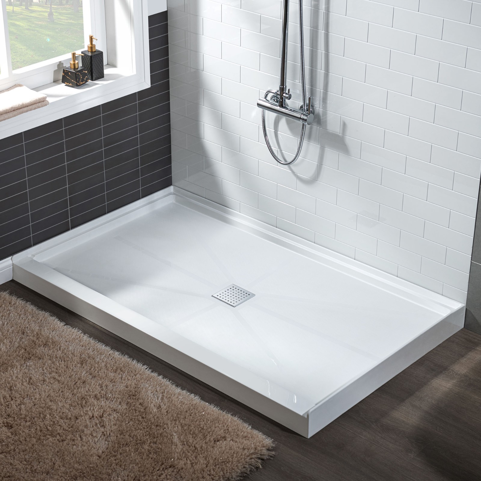  WOODBRIDGE SBR4836-1000C-CH SolidSurface Shower Base with Recessed Trench Side Including  Chrome Linear Cover, 48