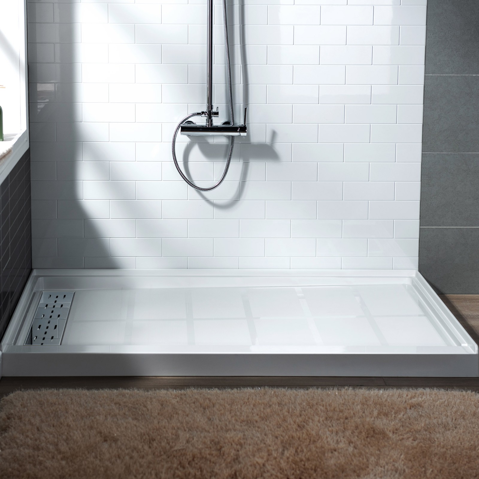  WOODBRIDGE SBR4836-1000L-CH SolidSurface Shower Base with Recessed Trench Side Including  Chrome Linear Cover, 48