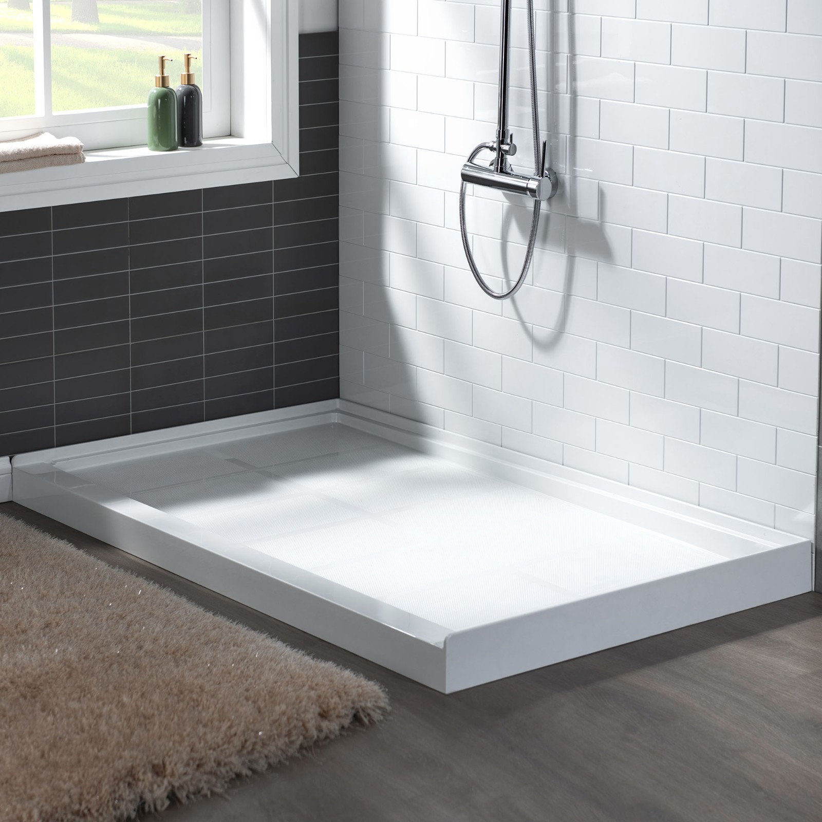  WOODBRIDGE SBR6030-1000R-CH SolidSurface Shower Base with Recessed Trench Side Including  Chrome Linear Cover, 60
