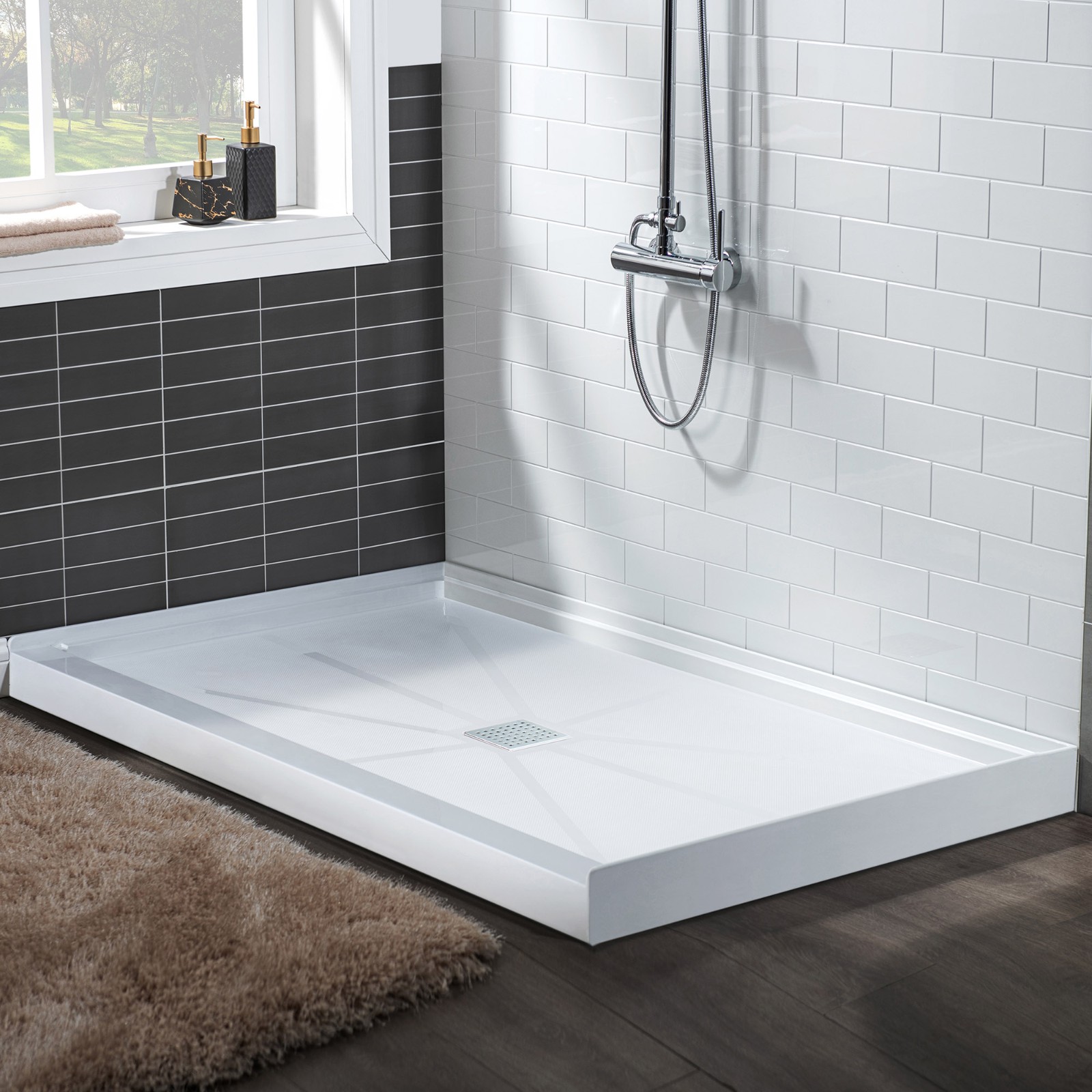  WOODBRIDGE SBR6034-1000C-CH SolidSurface Shower Base with Recessed Trench Side Including  Chrome Linear Cover, 60