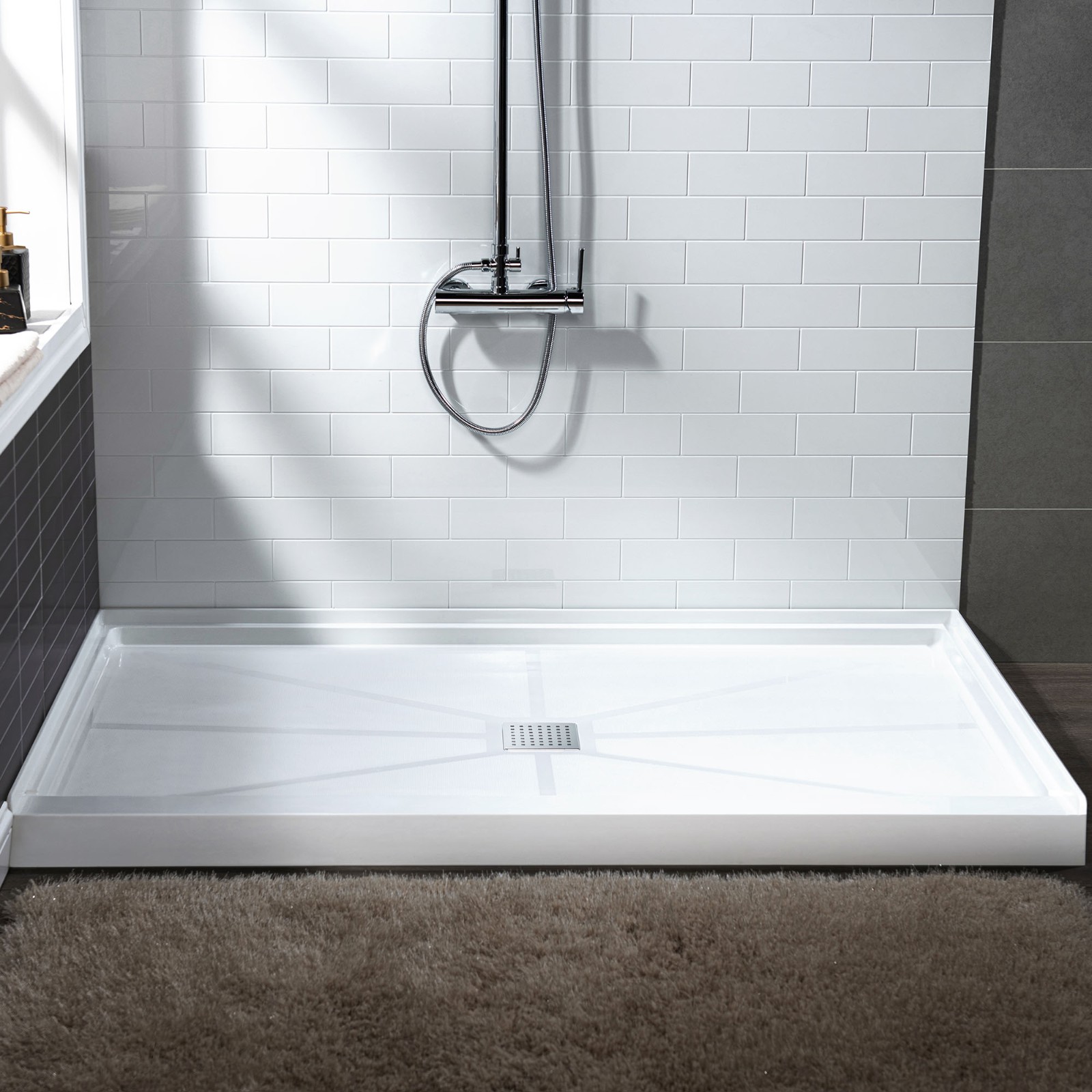  WOODBRIDGE SBR6034-1000C-CH SolidSurface Shower Base with Recessed Trench Side Including  Chrome Linear Cover, 60