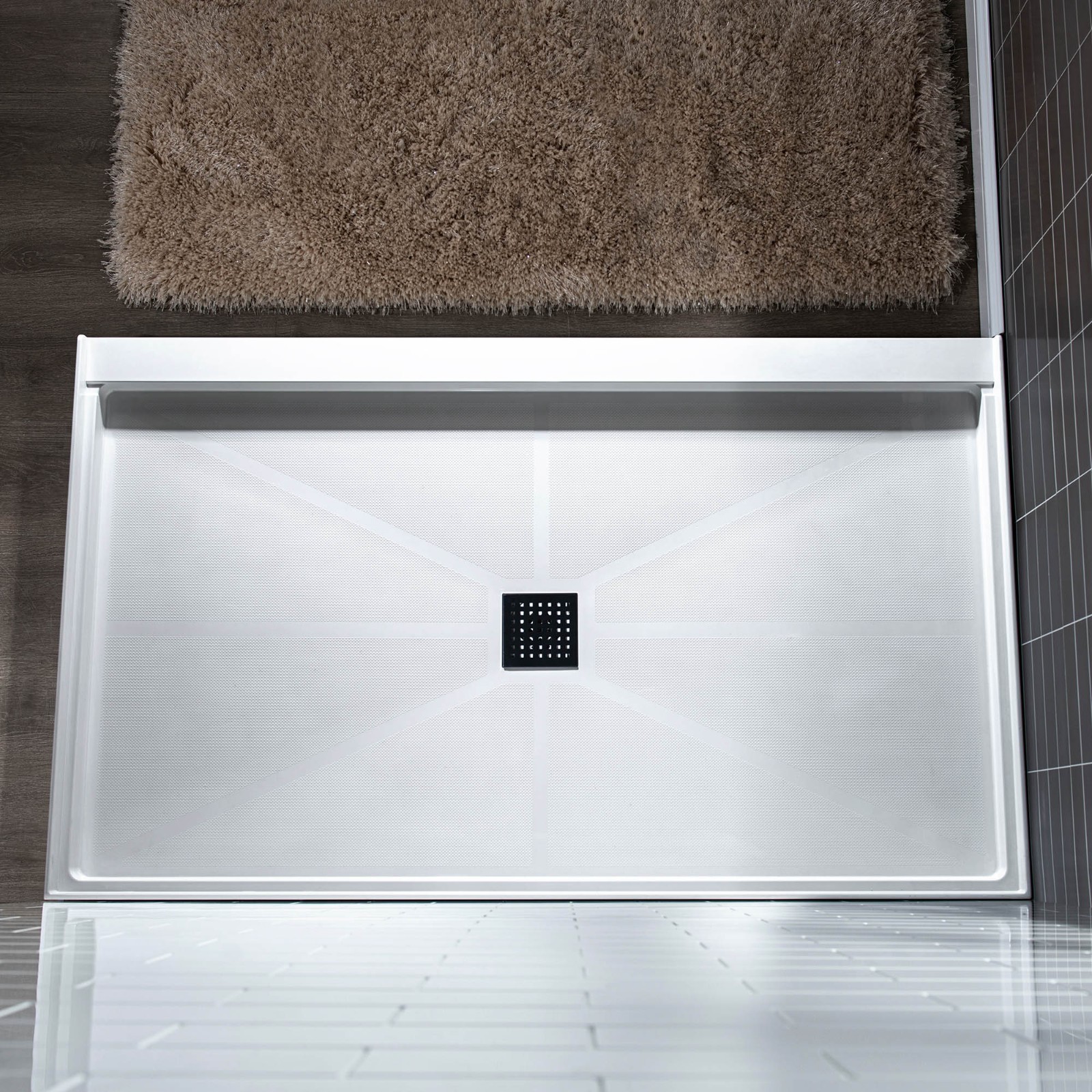  WOODBRIDGE SBR6032-1000C-MB SolidSurface Shower Base with Recessed Trench Side Including Matte Black Linear Cover, 60