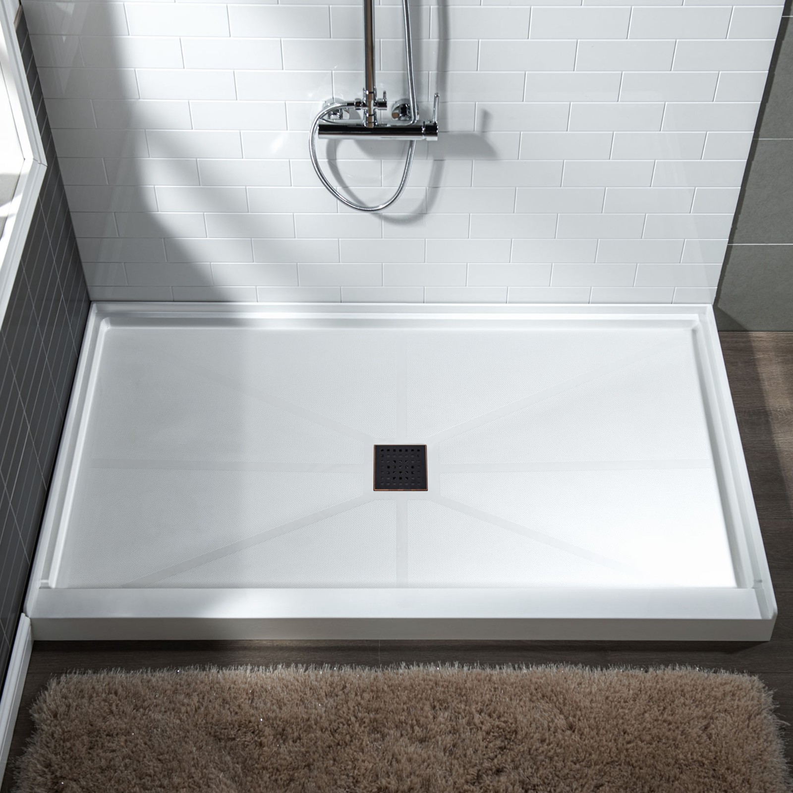  WOODBRIDGE SBR6032-1000C-ORB SolidSurface Shower Base with Recessed Trench Side Including Oil Rubbed Bronze Linear Cover, 60