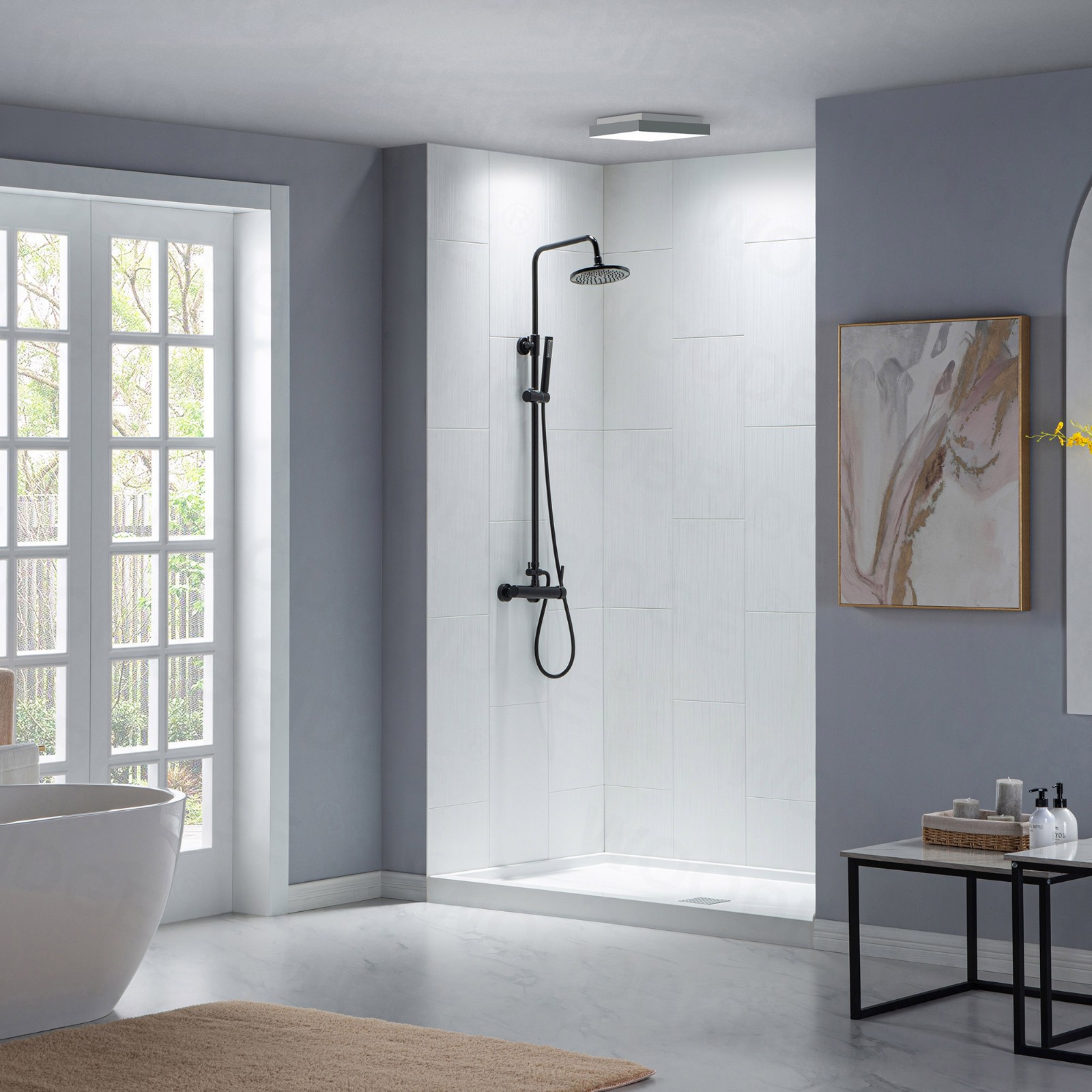  WOODBRIDGE SBR4832-1000C-ORB SolidSurface Shower Base with Recessed Trench Side Including Oil Rubbed Bronze Linear Cover, 48