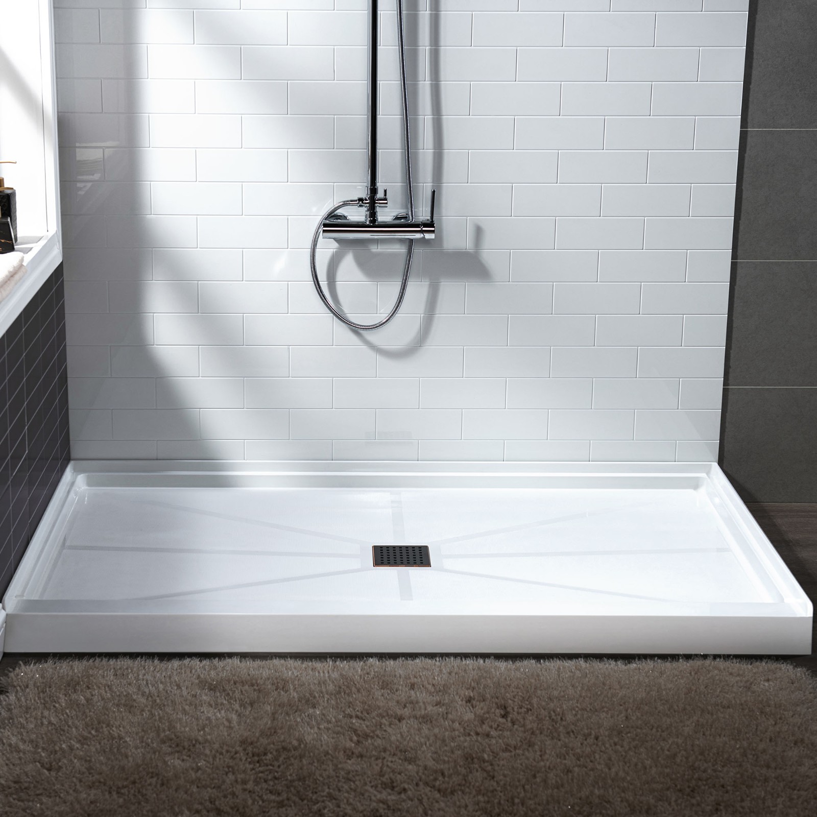  WOODBRIDGE SBR6034-1000C-ORB SolidSurface Shower Base with Recessed Trench Side Including Oil Rubbed Bronze Linear Cover, 60