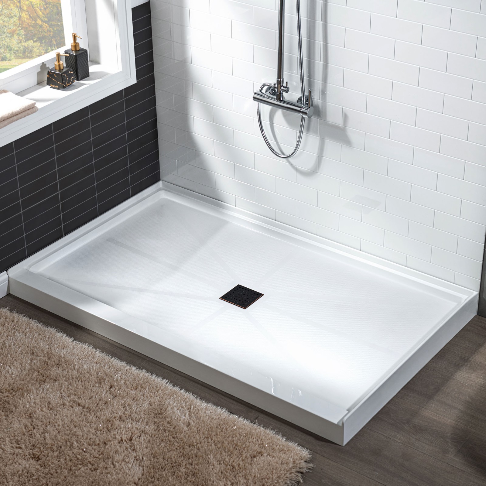  WOODBRIDGE SBR4832-1000C-ORB SolidSurface Shower Base with Recessed Trench Side Including Oil Rubbed Bronze Linear Cover, 48
