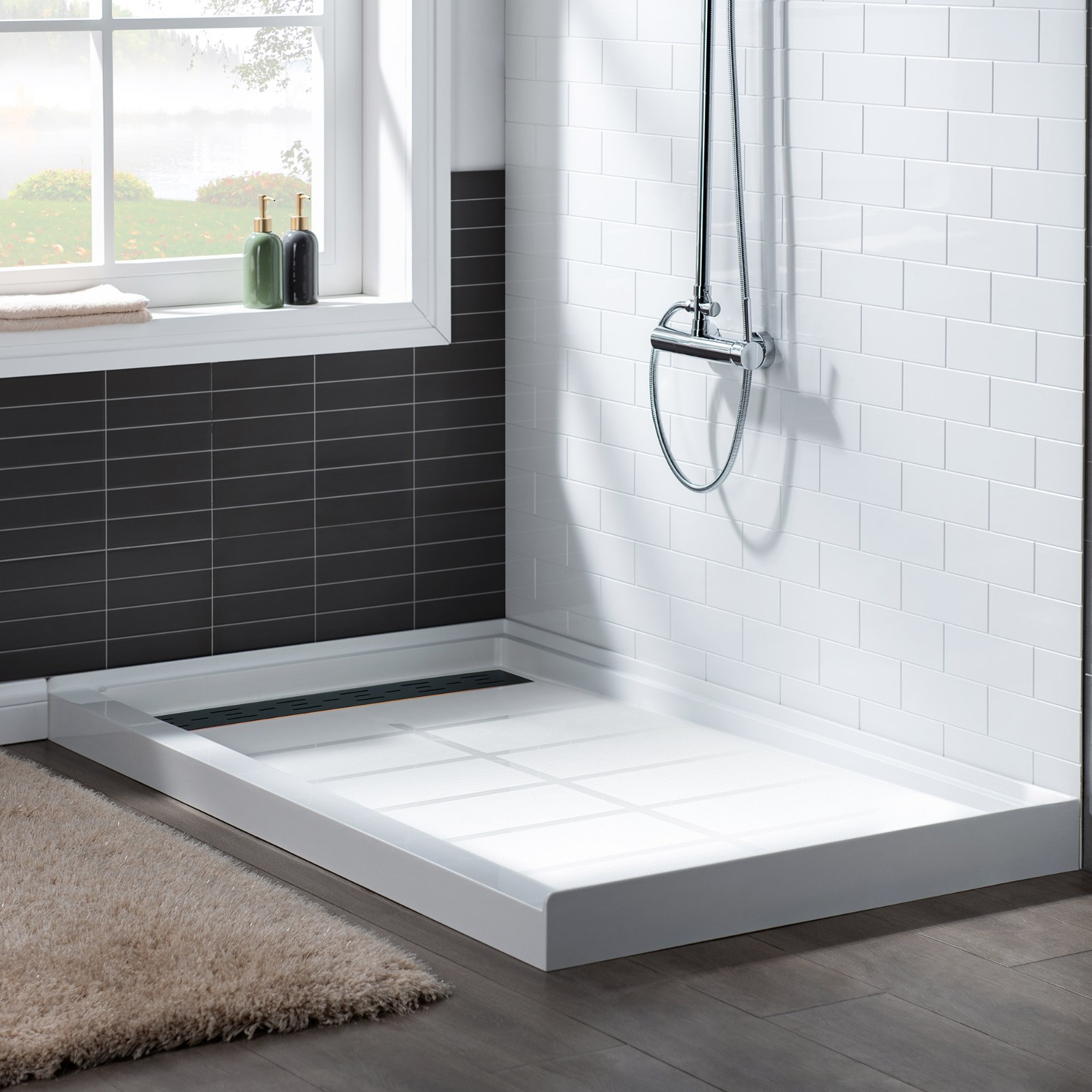  WOODBRIDGE SBR4832-1000L-ORB SolidSurface Shower Base with Recessed Trench Side Including Oil Rubbed Bronze Linear Cover, 48