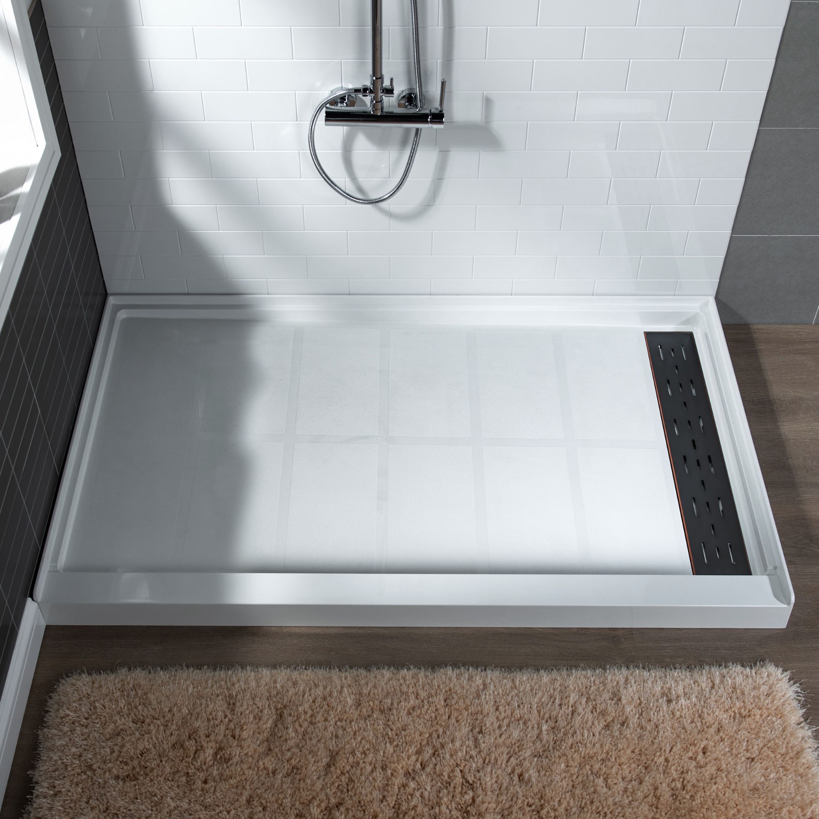  WOODBRIDGE SBR4832-1000R-ORB SolidSurface Shower Base with Recessed Trench Side Including Oil Rubbed Bronze Linear Cover, 48
