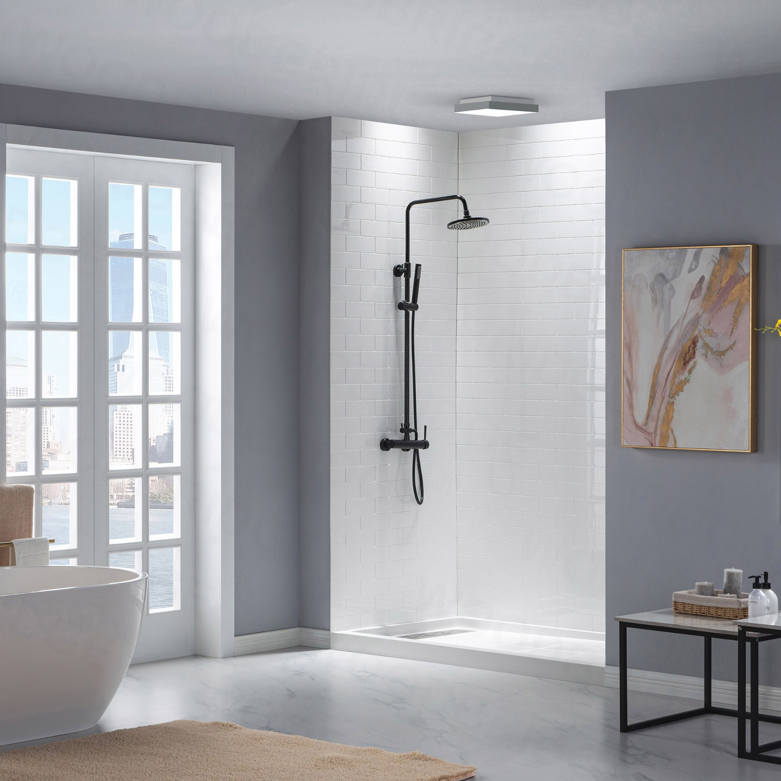  WOODBRIDGE SBR4836-1000L-ORB SolidSurface Shower Base with Recessed Trench Side Including Oil Rubbed Bronze Linear Cover, 48