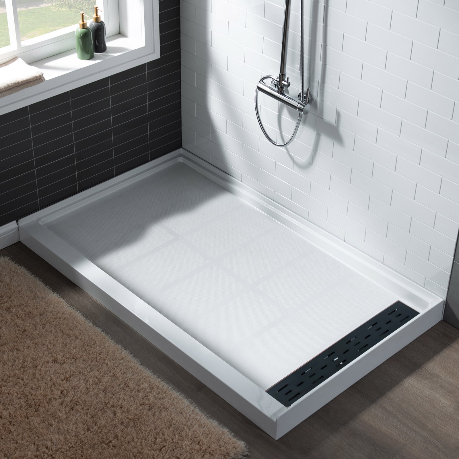  WOODBRIDGE SBR4836-1000R-ORB SolidSurface Shower Base with Recessed Trench Side Including Oil Rubbed Bronze Linear Cover, 48