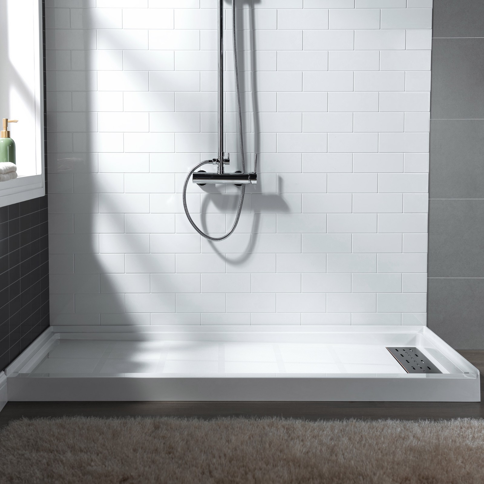  WOODBRIDGE SBR6030-1000R-ORB SolidSurface Shower Base with Recessed Trench Side Including Oil Rubbed Bronze Linear Cover, 60