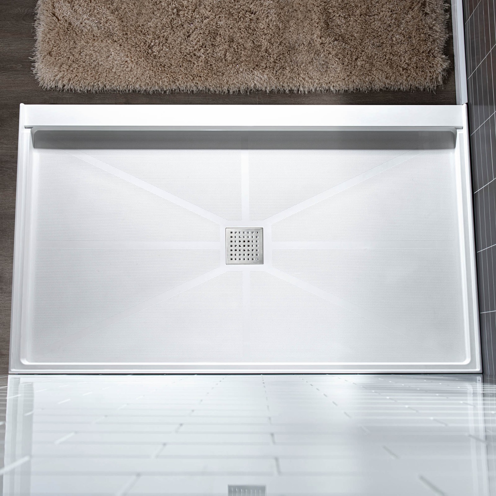  WOODBRIDGE SBR6030-1000C Solid Surface Shower Base with Recessed Trench Side Including Stainless Steel Linear Cover, 60