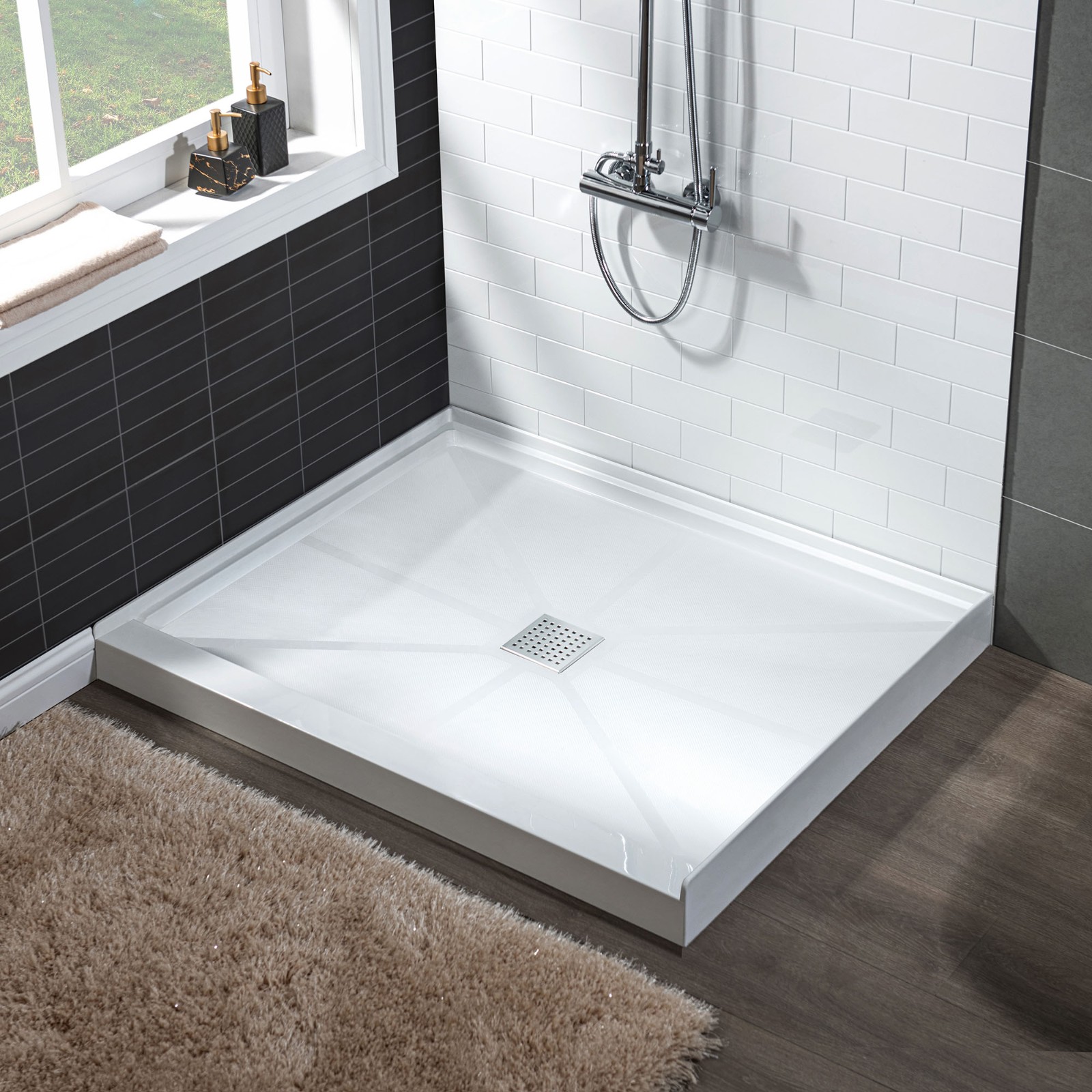  WOODBRIDGE SBR3636-1000C-CH SolidSurface Shower Base with Recessed Trench Side Including  Chrome Linear Cover, 36