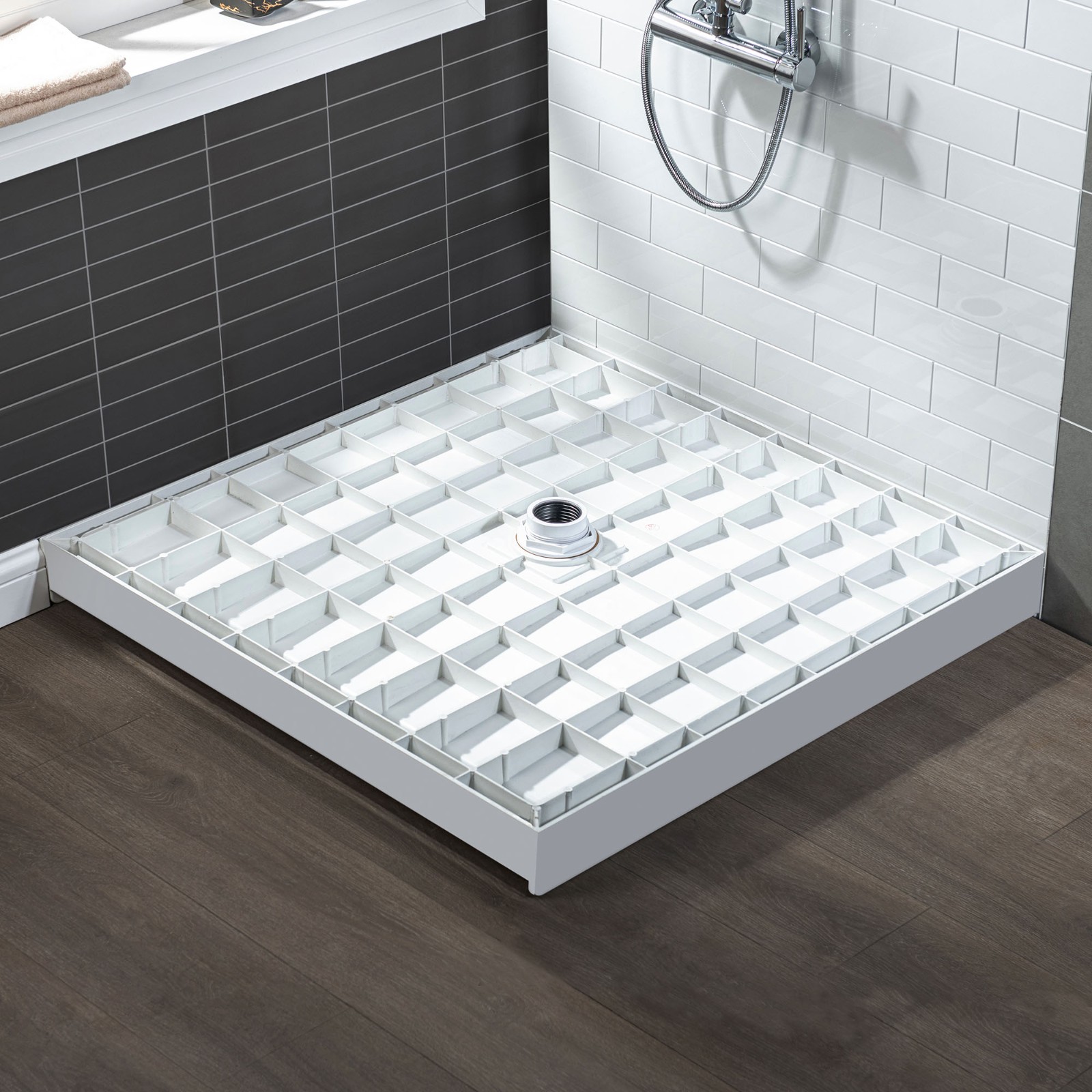  WOODBRIDGE SBR3636-1000C-CH SolidSurface Shower Base with Recessed Trench Side Including  Chrome Linear Cover, 36