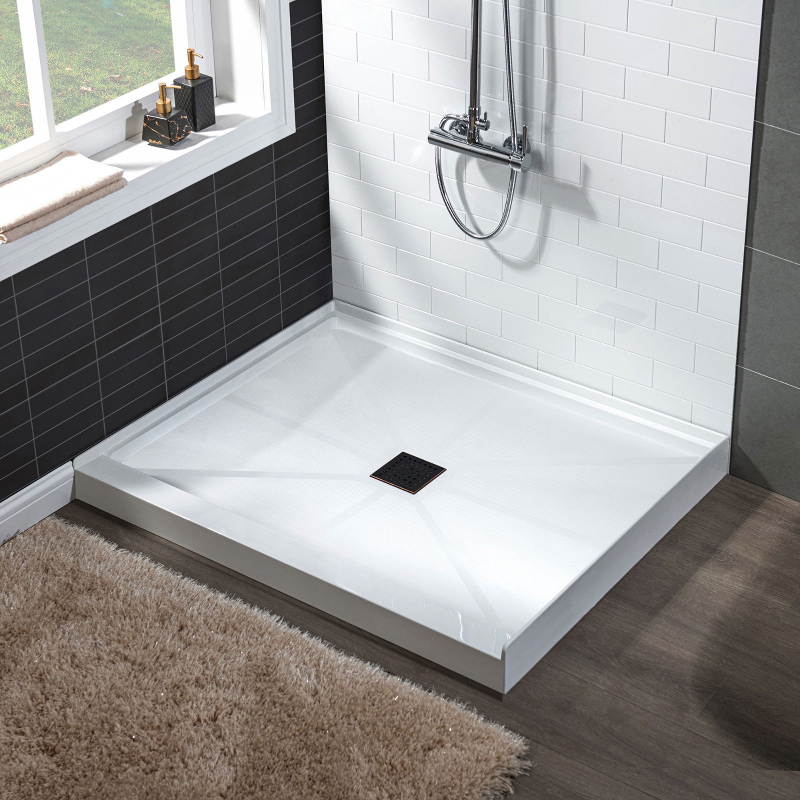  WOODBRIDGE SBR3636-1000C-ORB SolidSurface Shower Base with Recessed Trench Side Including Oil Rubbed Bronze Linear Cover, 36